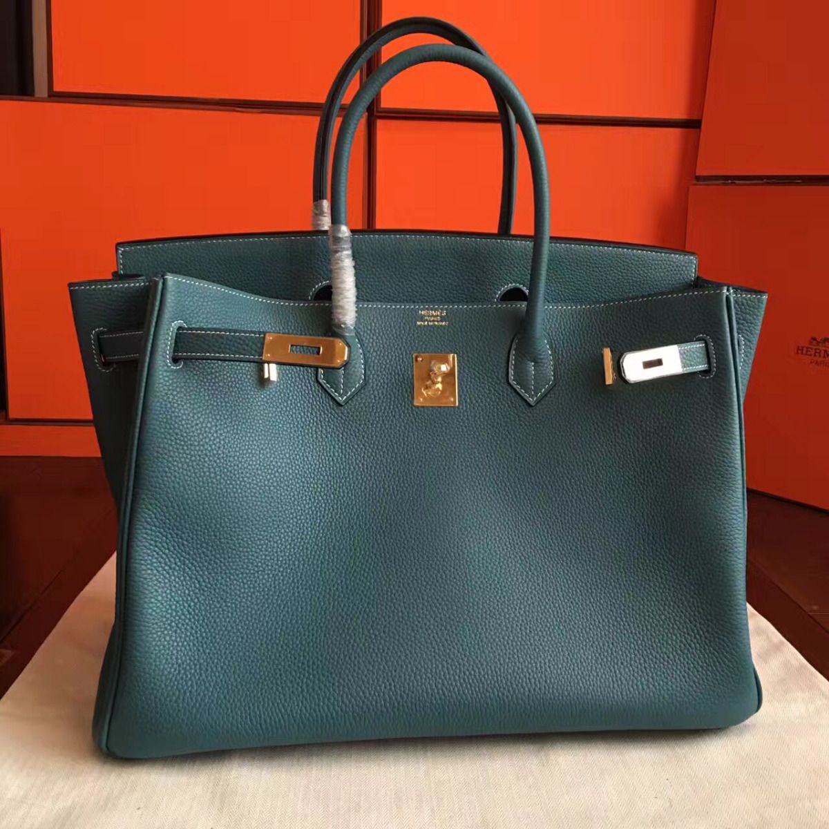 Hermes Birkin 40 Handmade Bag In Blue Jean Clemence Leather - Image 5