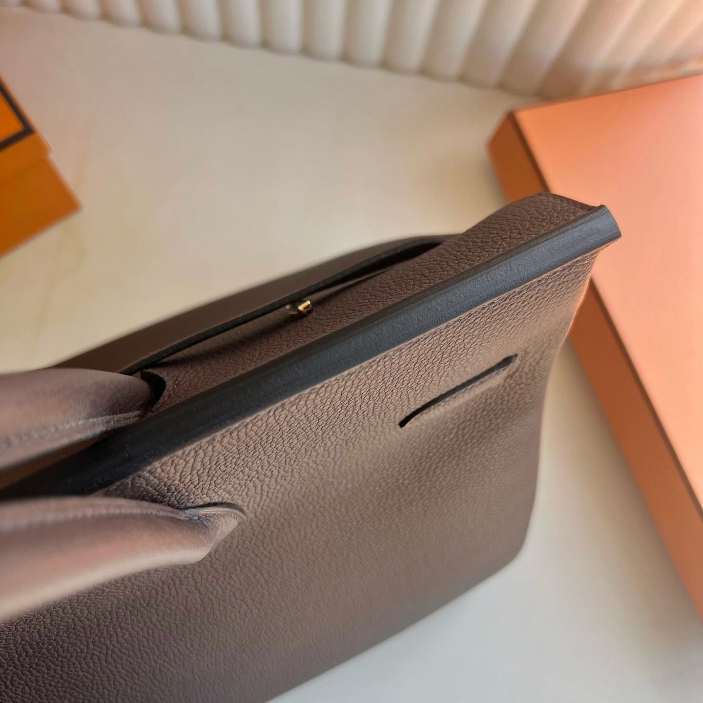 Hermes Birkin 40 Retourne Handmade Bag in Ebene Clemence Leather - Image 7