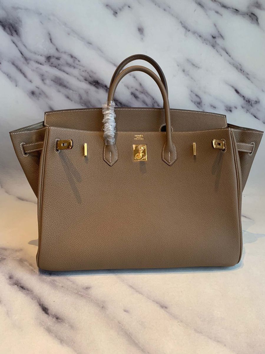 Hermes Birkin 40 Handmade Bag In Taupe Clemence Leather - Image 4