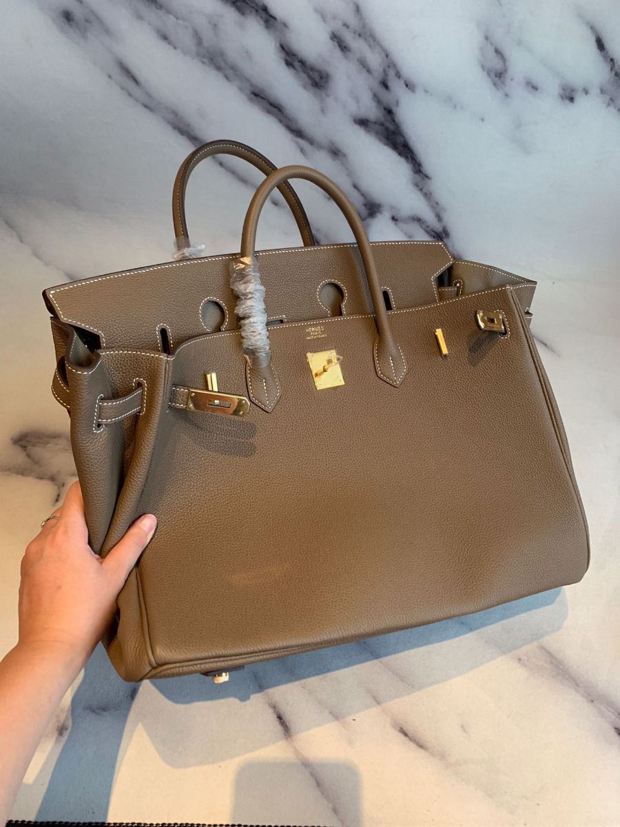 Hermes Birkin 40 Handmade Bag In Taupe Clemence Leather - Image 5