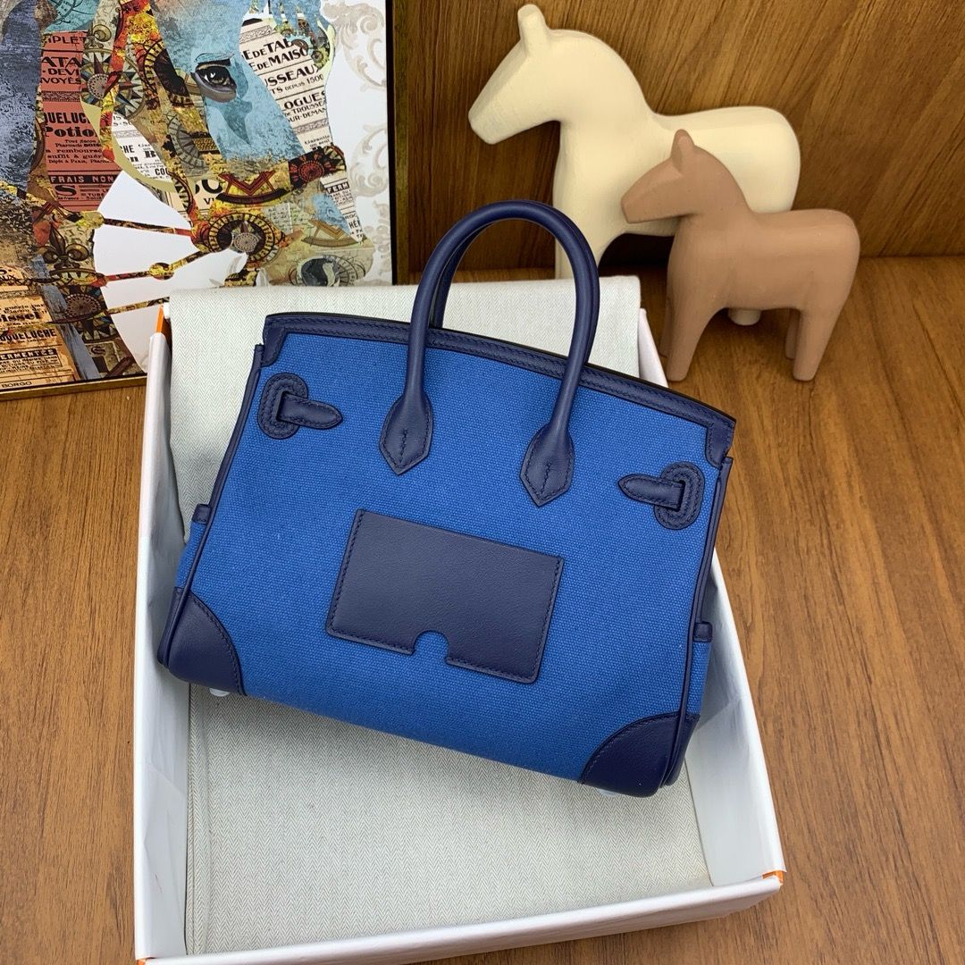 Hermes Birkin Cargo 25 Bag in Blue Toile and Navy Blue Swift Leather - Image 7