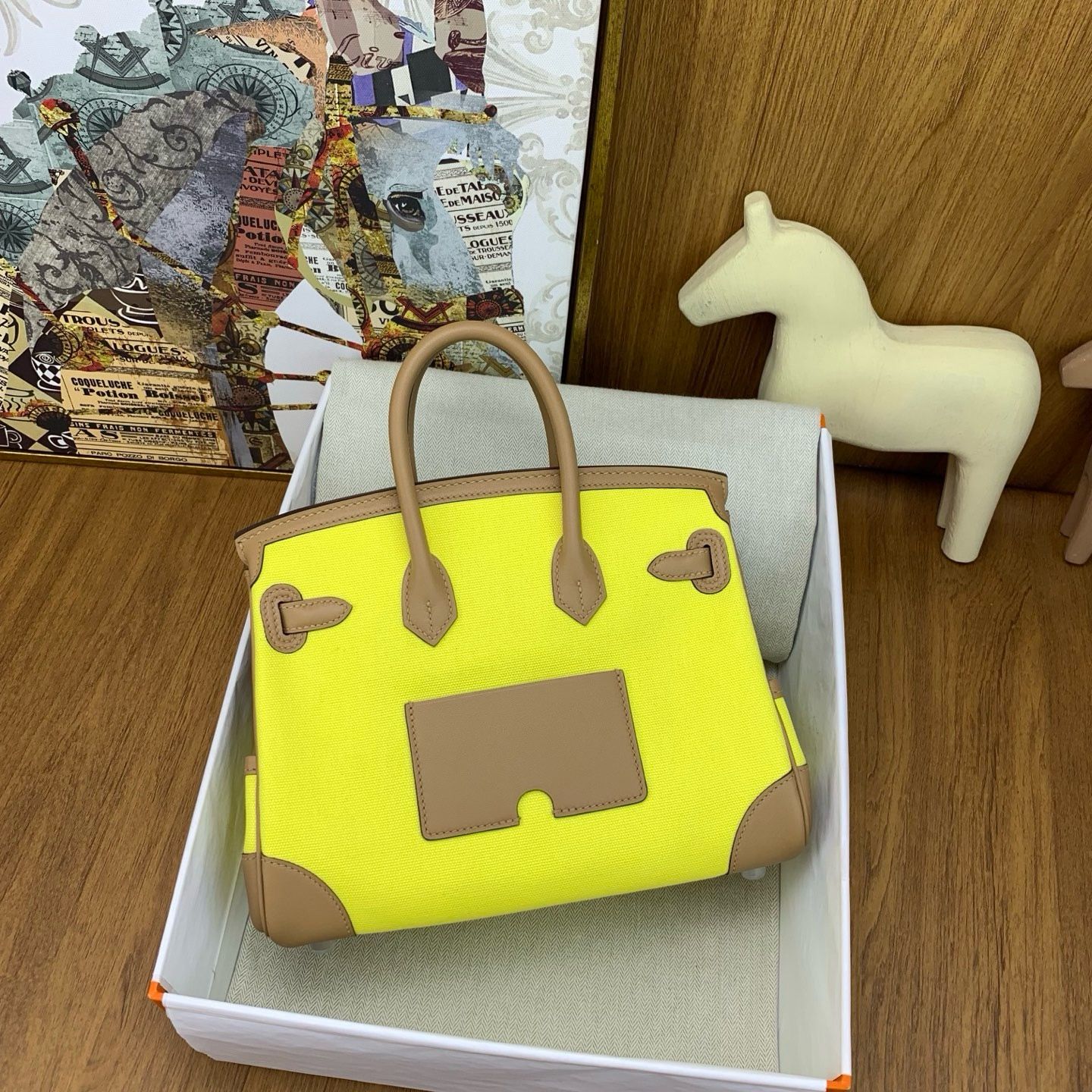 Hermes Birkin Cargo 25 Bag in Lime Toile and Chai Swift Leather - Image 3