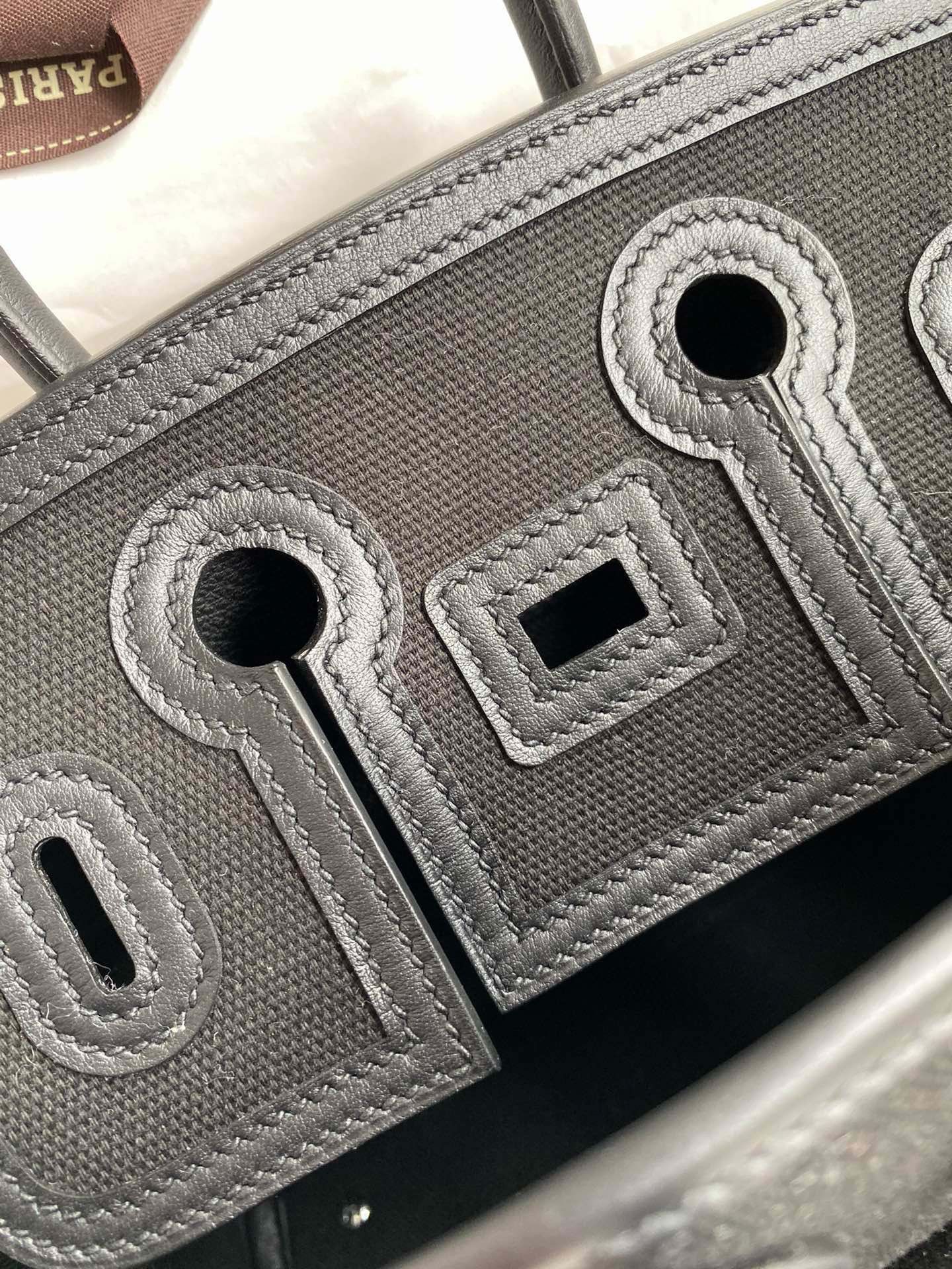 Hermes Birkin Cargo 25 Bag in Black Toile and Swift Leather - Image 9