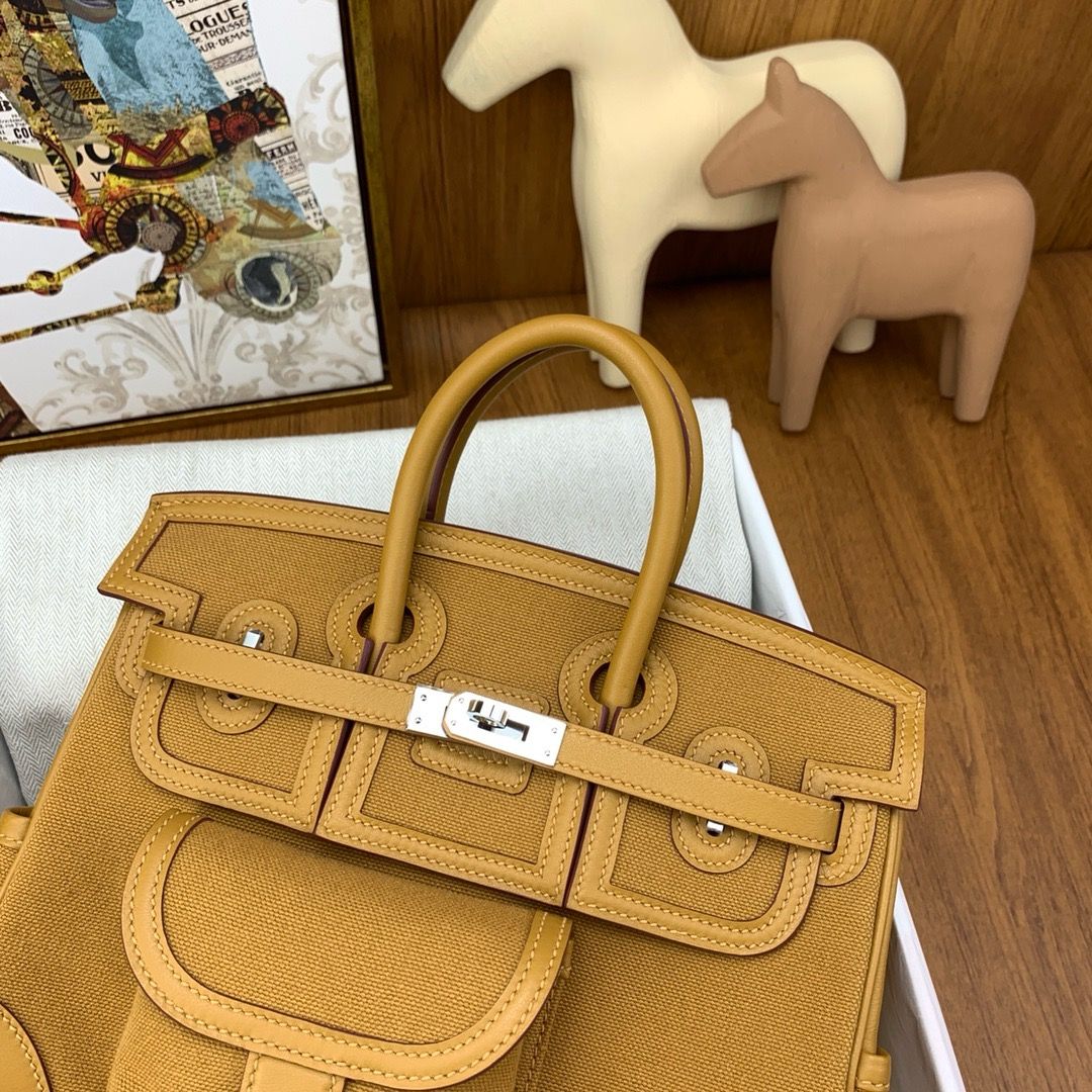 Hermes Birkin Cargo 25 Bag in Sesame Toile and Swift Leather - Image 5