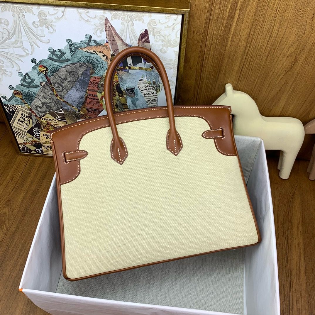 Hermes Birkin Flag 35 Bag in Toile and Barenia Calfskin - Image 6