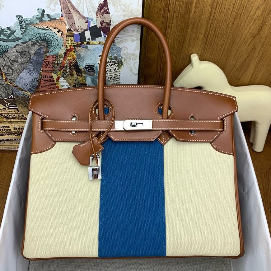 Hermes Birkin Flag 35 Bag in Toile and Barenia Calfskin - Image 3