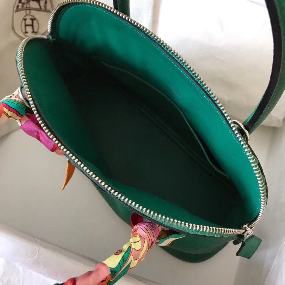 Hermes Bolide 27 Handmade Bag In Vert Vertigo Clemence Leather - Image 8