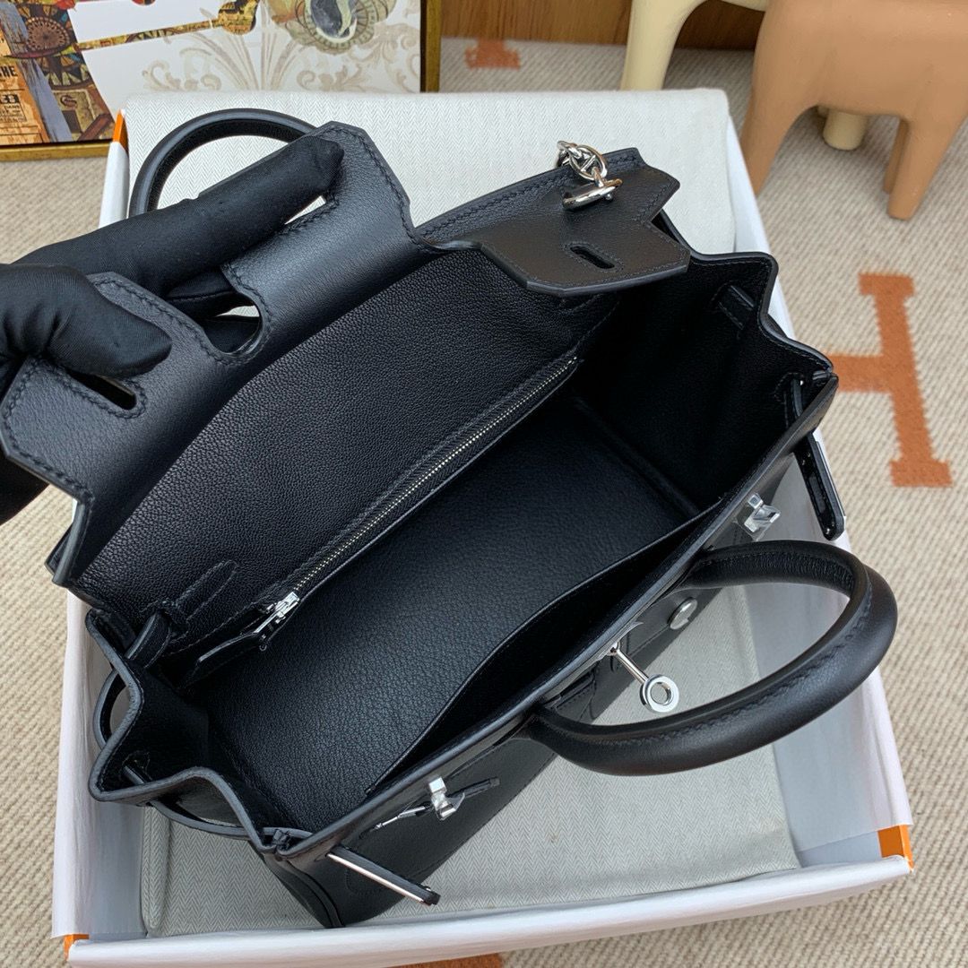 Hermes Birkin Rock 25 Handmade Bag in Black Volupto Leather - Image 12
