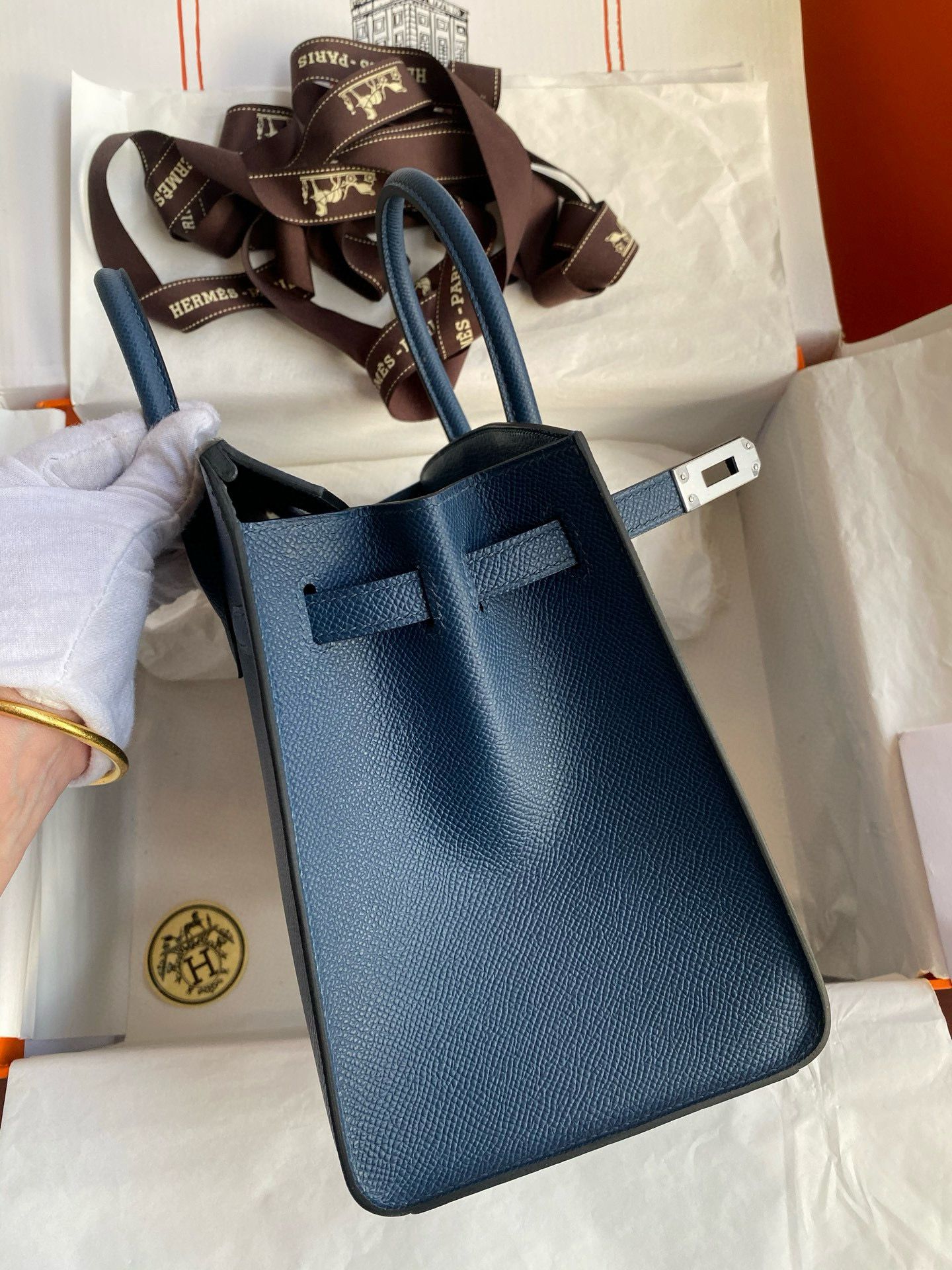 Hermes Birkin 25 Sellier Handmade Bag in Deep Blue Epsom Calfskin - Image 7