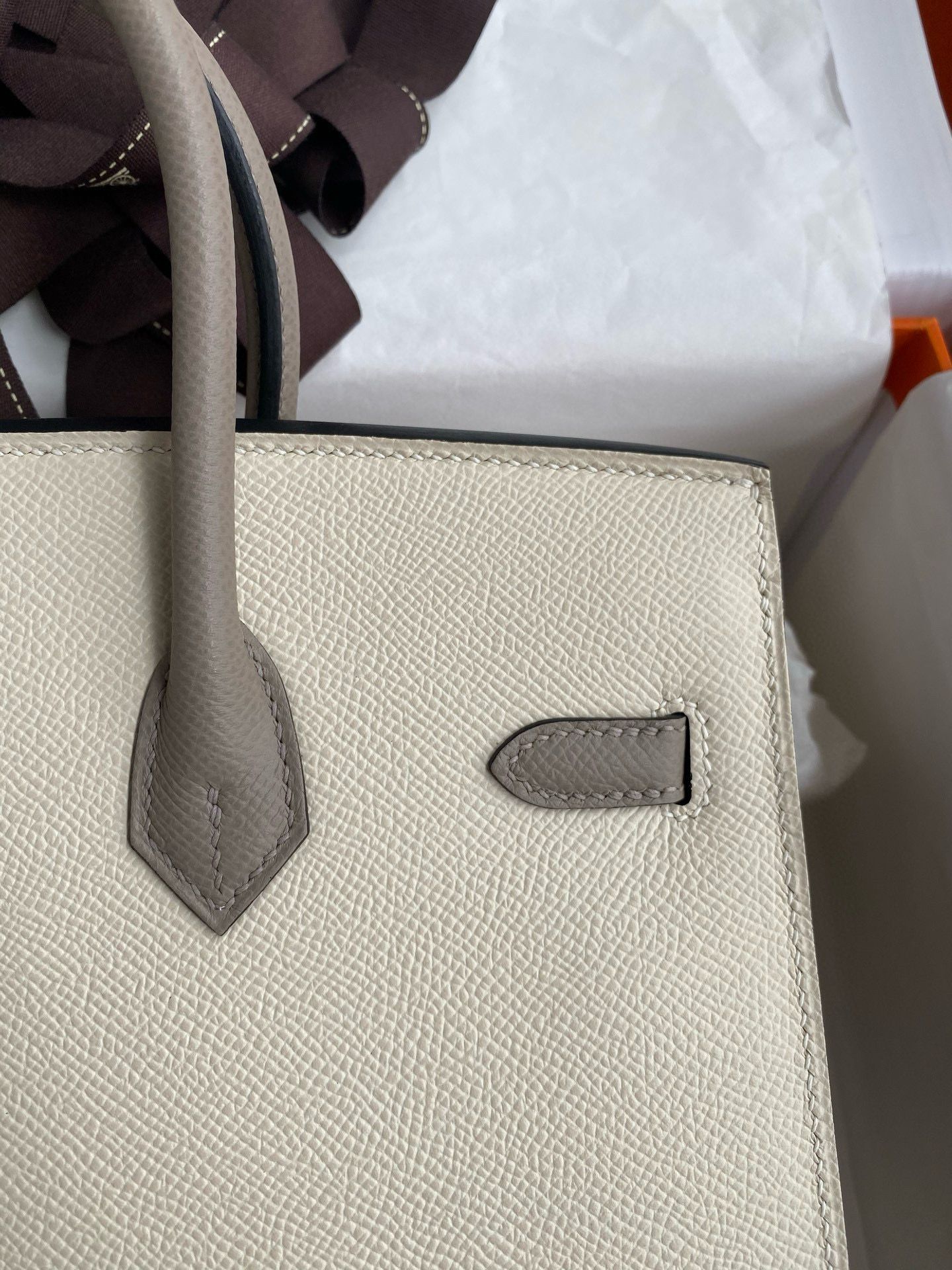 Hermes HSS Birkin 25 Sellier Bag in Craie and Gris Asphalt Epsom Calfskin - Image 5