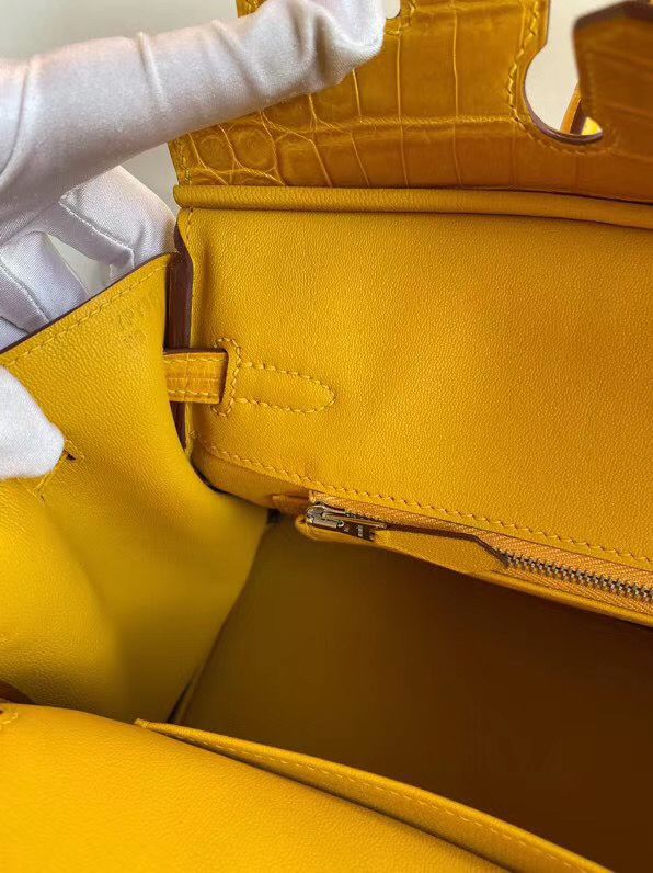 Hermes Touch Birkin 25 Bag In Yellow Shiny Niloticus Crocodile Skin - Image 8