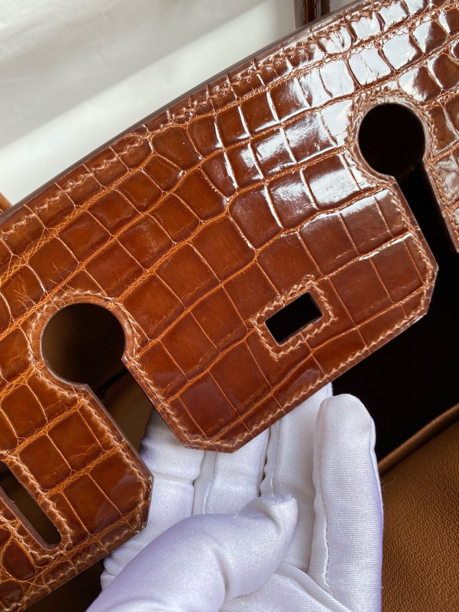 Hermes Touch Birkin 30 Bag In Gold Clemence and Shiny Niloticus Crocodile Skin - Image 10
