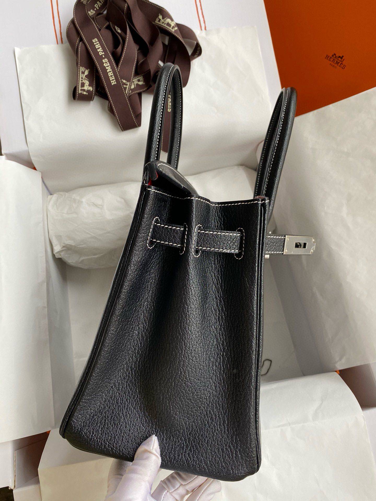 Hermes Birkin 30 Verso Retourne Handmade Bag in Black Chevre Mysore Goatskin - Image 6