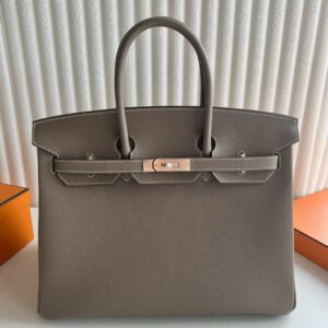 Hermes Birkin 35 Verso Retourne Handmade Bag in Etoupe Epsom Calfskin