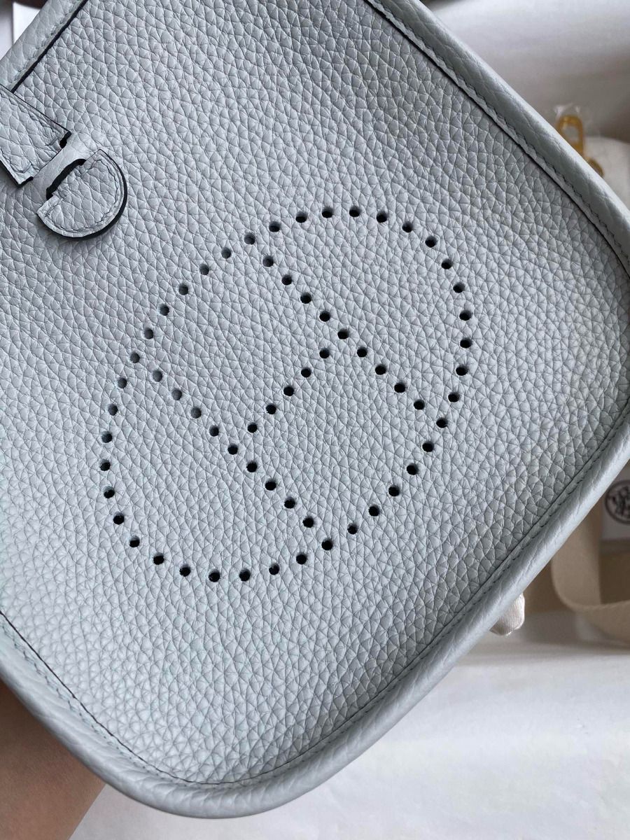 Hermes Evelyne Mini Handmade Bag in Blue Brume Clemence Leather - Image 4