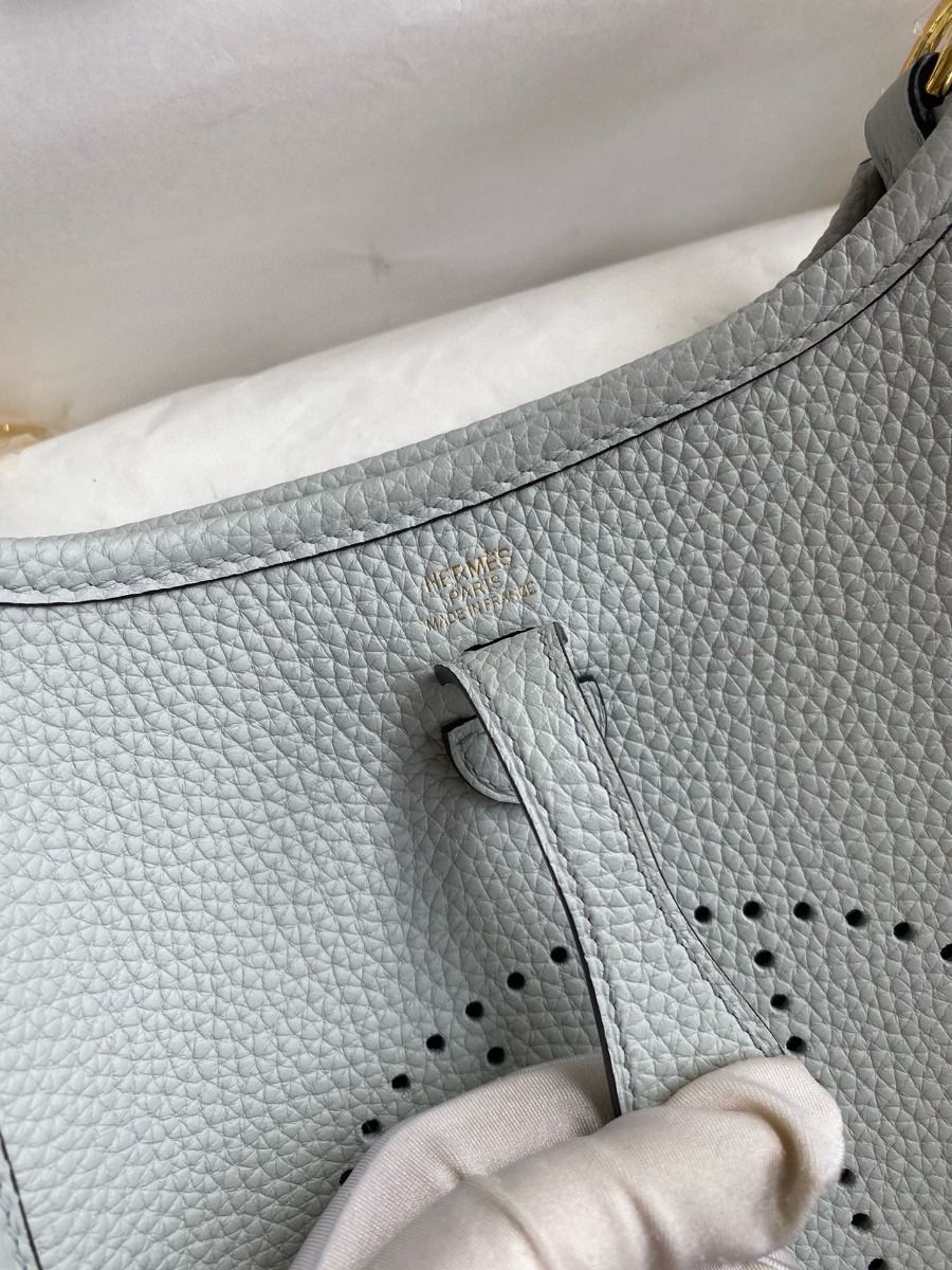 Hermes Evelyne Mini Handmade Bag in Blue Brume Clemence Leather - Image 7