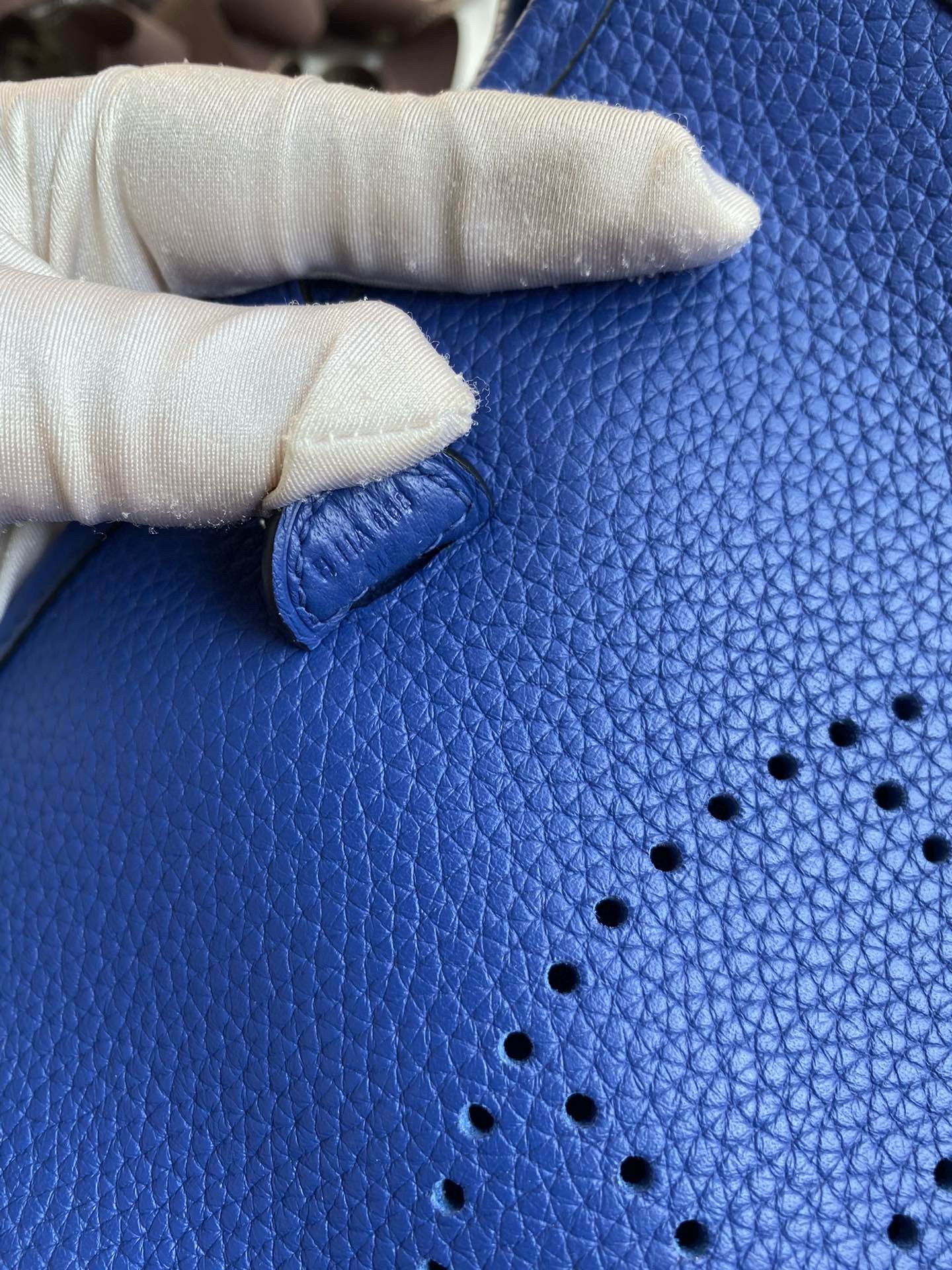 Hermes Evelyne Mini Handmade Bag in Blue Electric Clemence Leather - Image 8