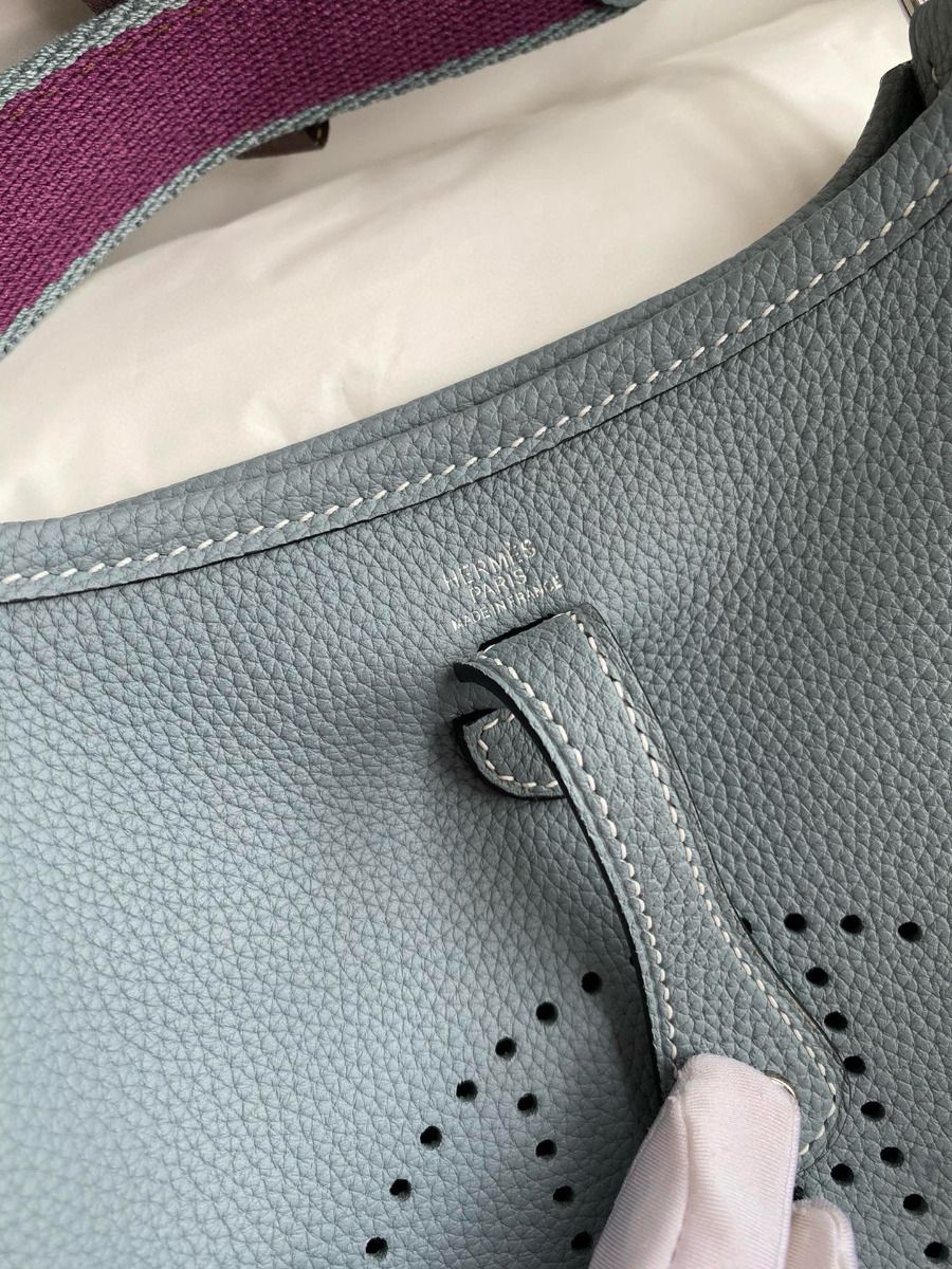Hermes Evelyne Mini Handmade Bag in Blue Lin Clemence Leather - Image 5
