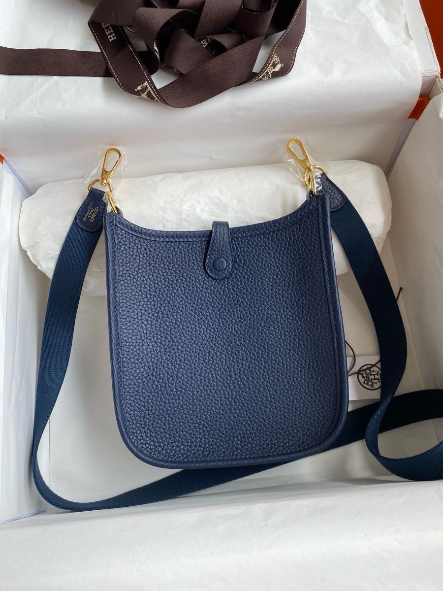 Hermes Evelyne Mini Handmade Bag in Blue Saphir Clemence Leather - Image 3