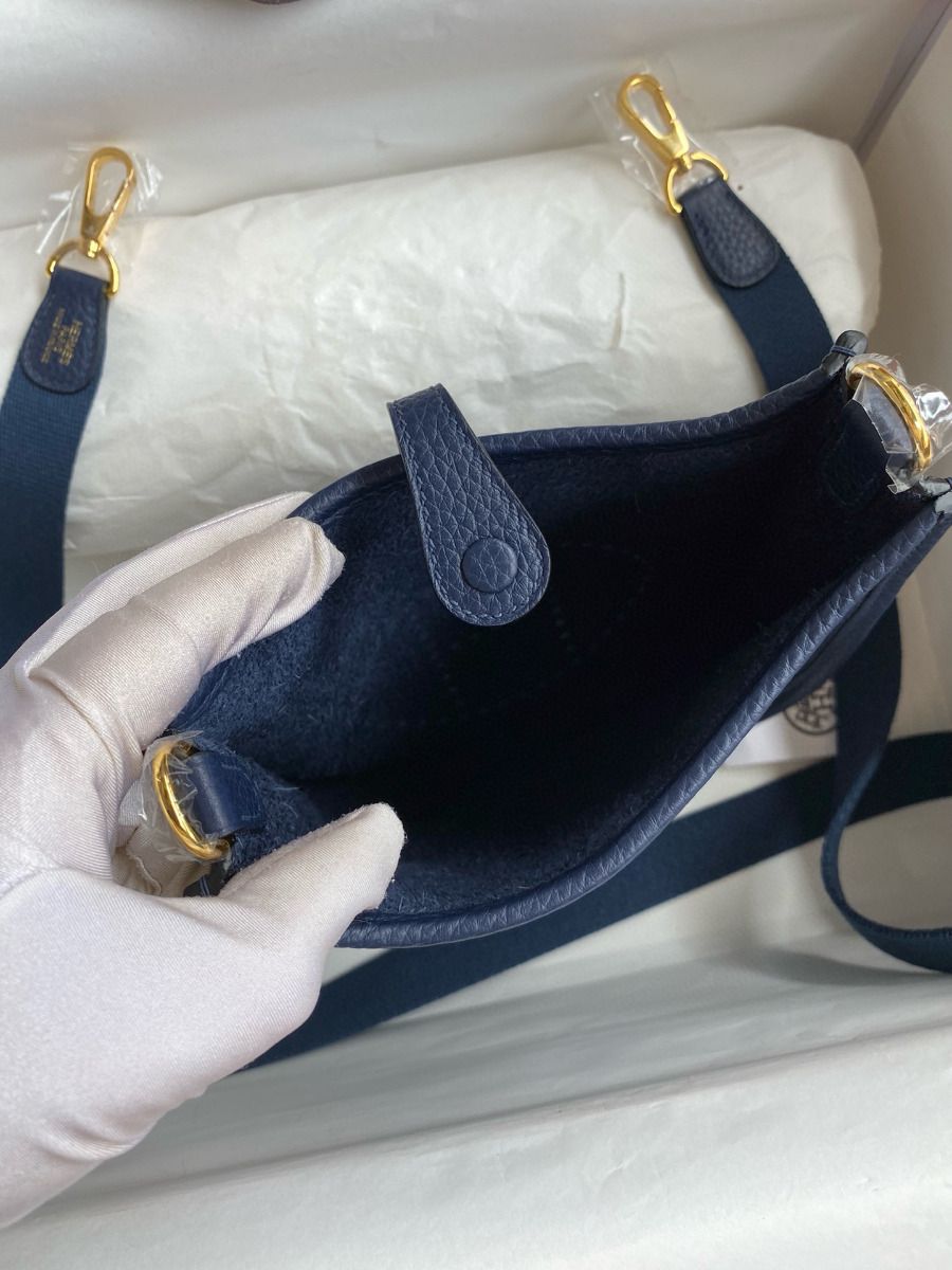 Hermes Evelyne Mini Handmade Bag in Blue Saphir Clemence Leather - Image 10