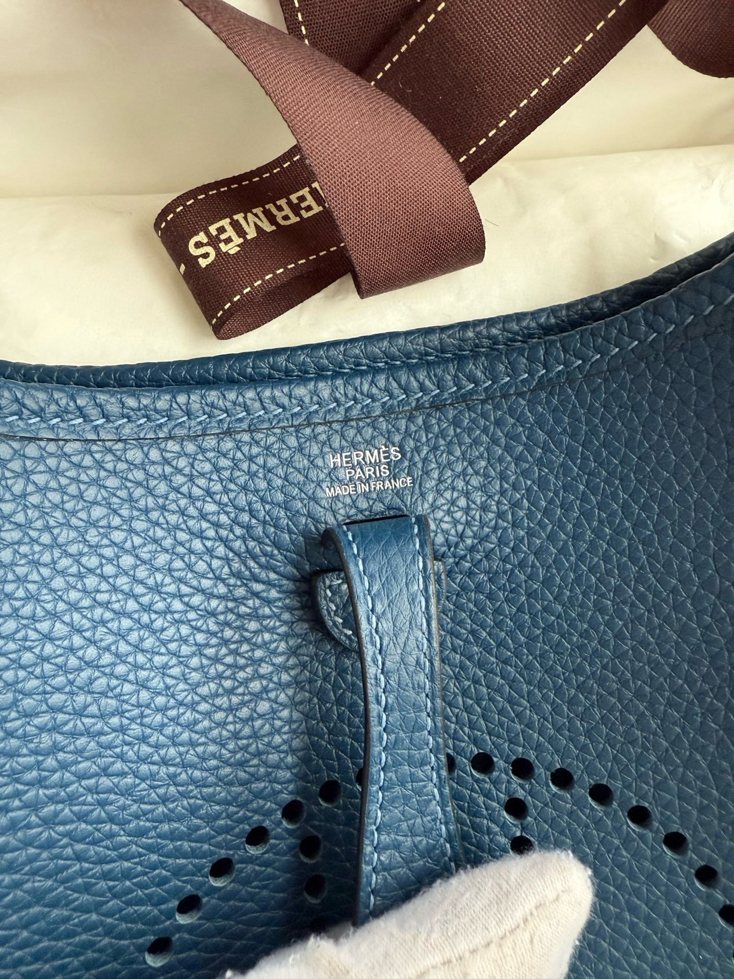 Hermes Evelyne Mini Handmade Bag in Deep Blue Clemence Leather - Image 10