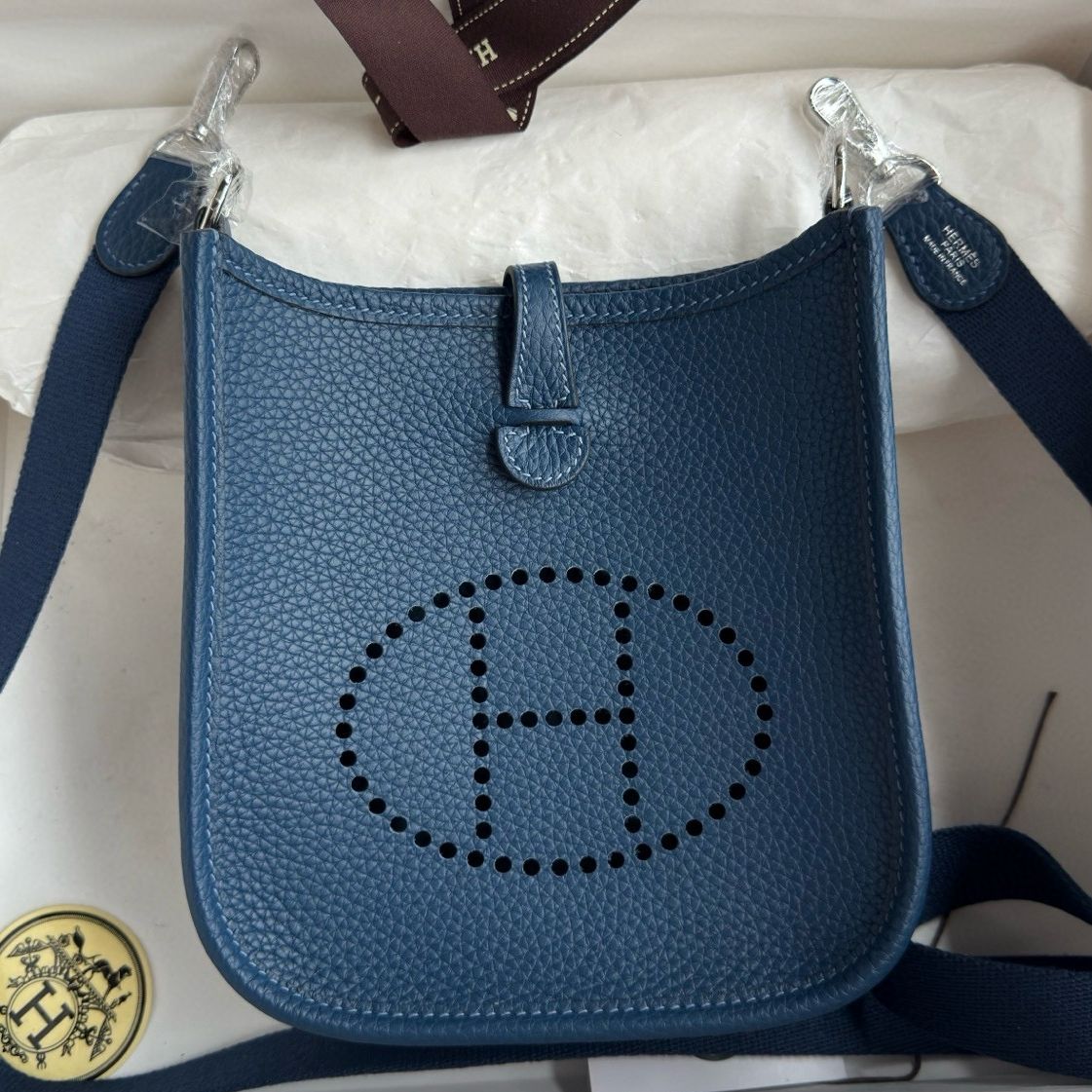 Hermes Evelyne Mini Handmade Bag in Deep Blue Clemence Leather
