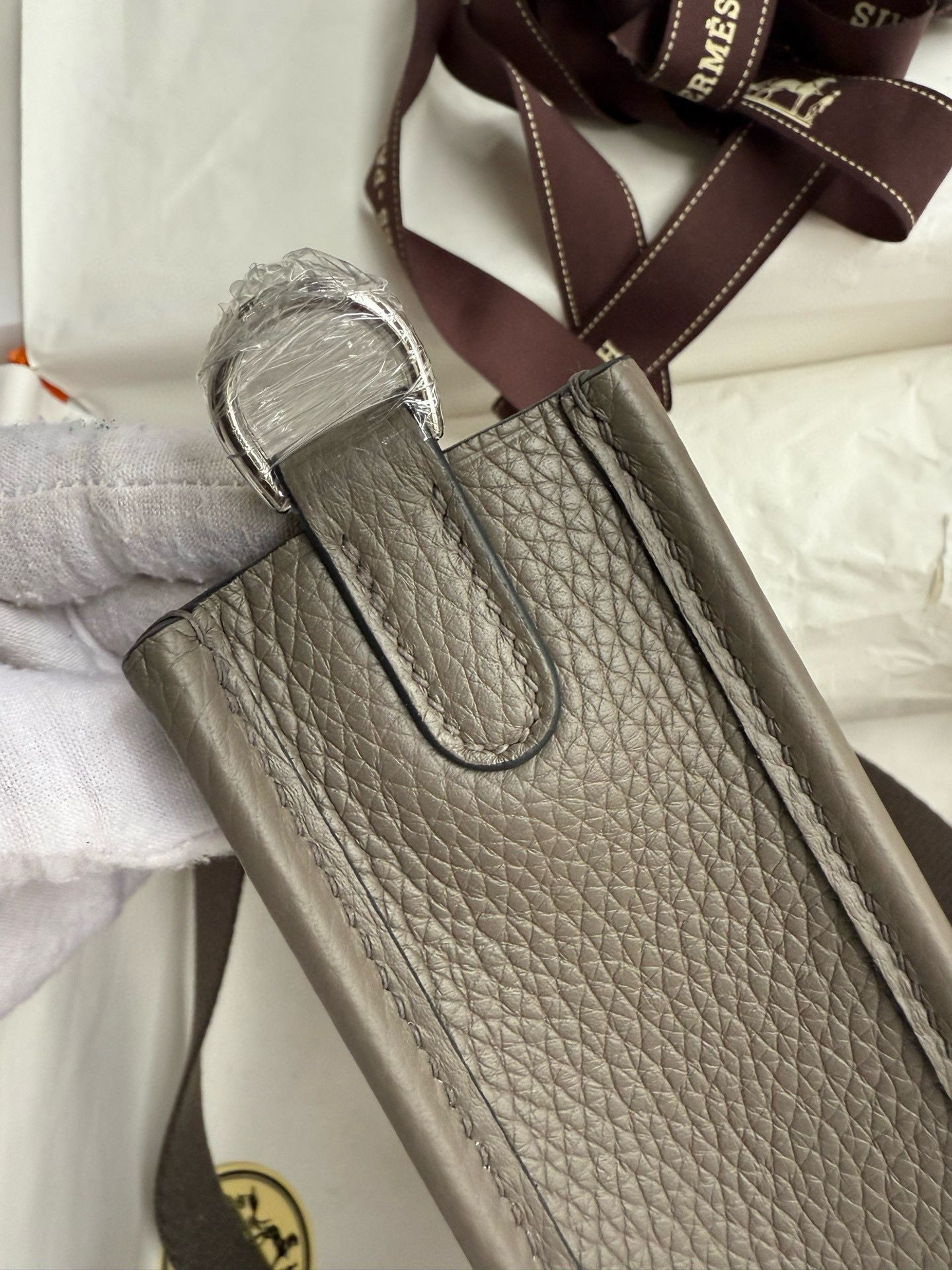 Hermes Evelyne Mini Handmade Bag in Etain Clemence Leather - Image 9