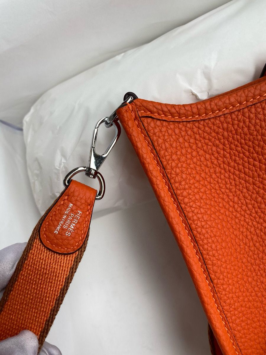 Hermes Evelyne Mini Handmade Bag in Orange Clemence Leather - Image 7
