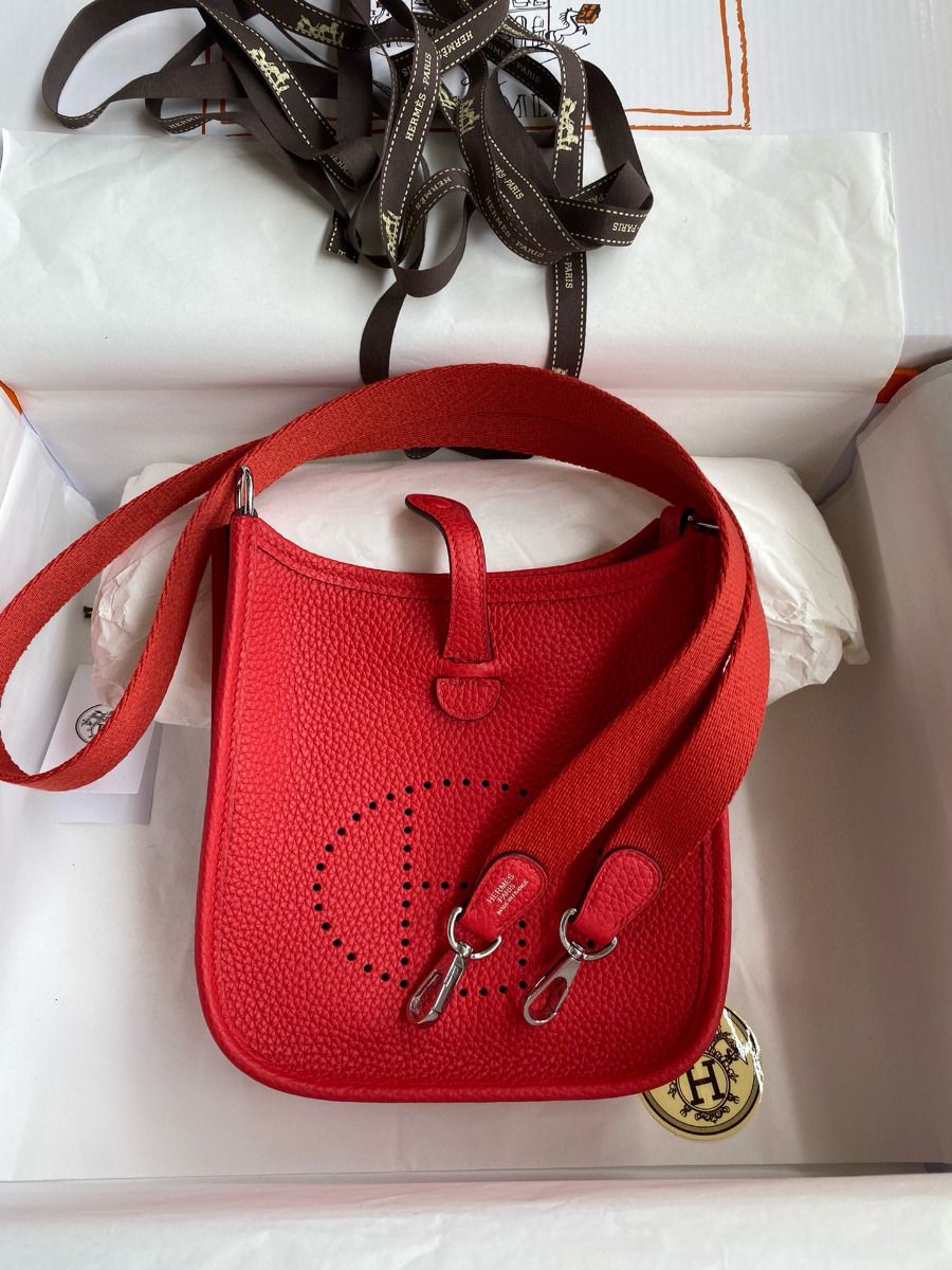 Hermes Evelyne Mini Handmade Bag in Red Clemence Leather - Image 10