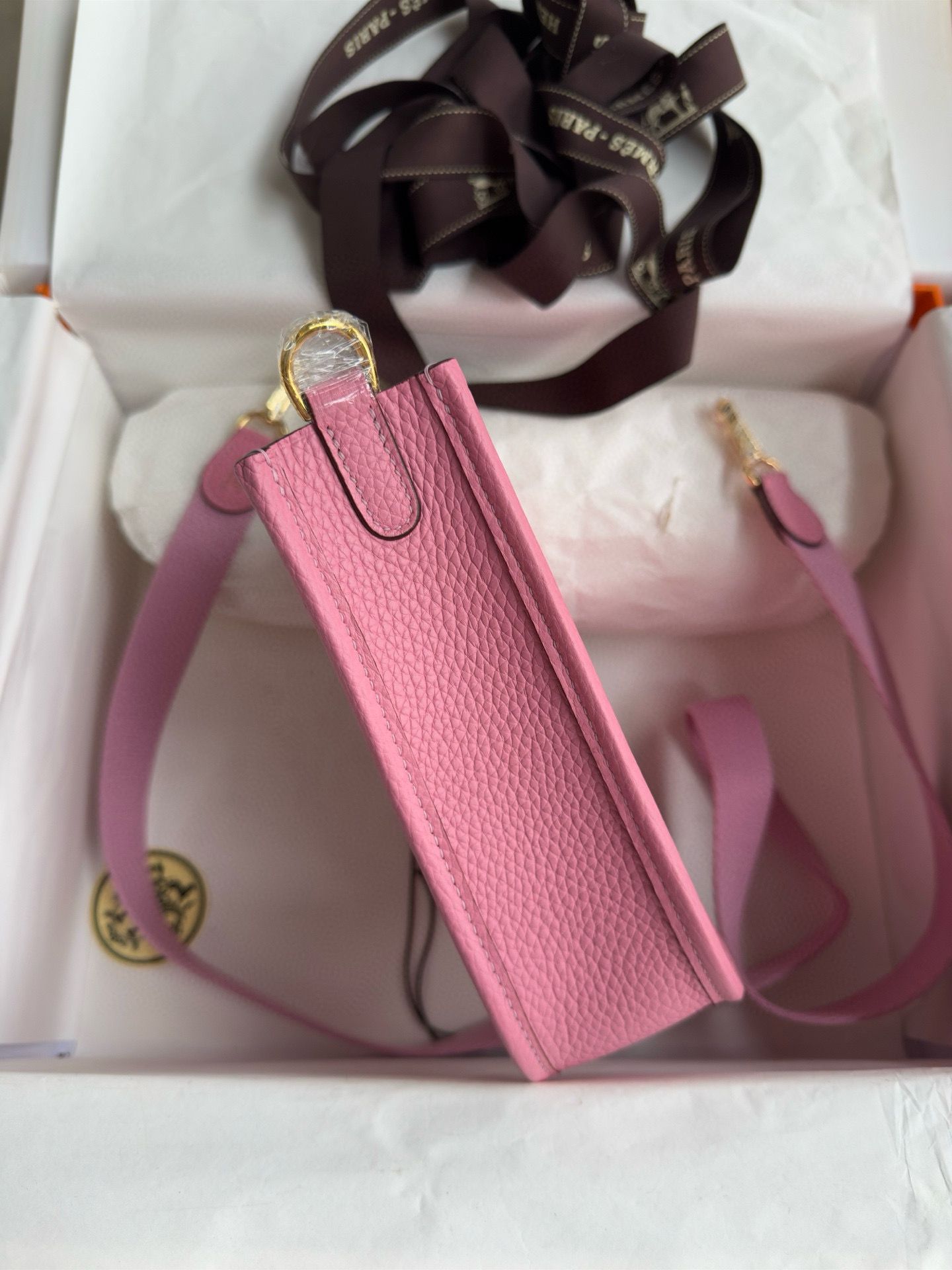 Hermes Evelyne Mini Handmade Bag in Rose Sakura Clemence Leather - Image 4