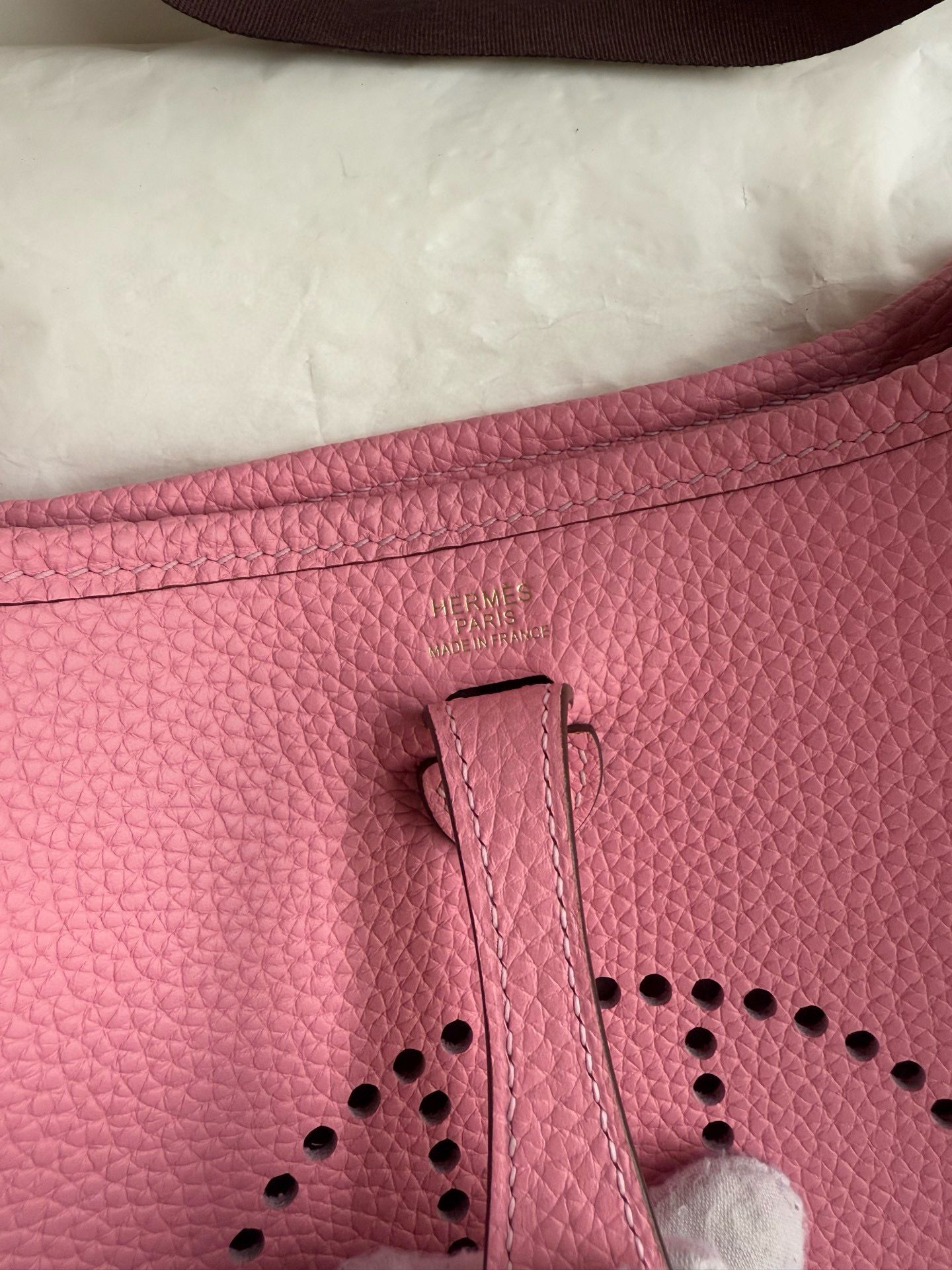 Hermes Evelyne Mini Handmade Bag in Rose Sakura Clemence Leather - Image 9