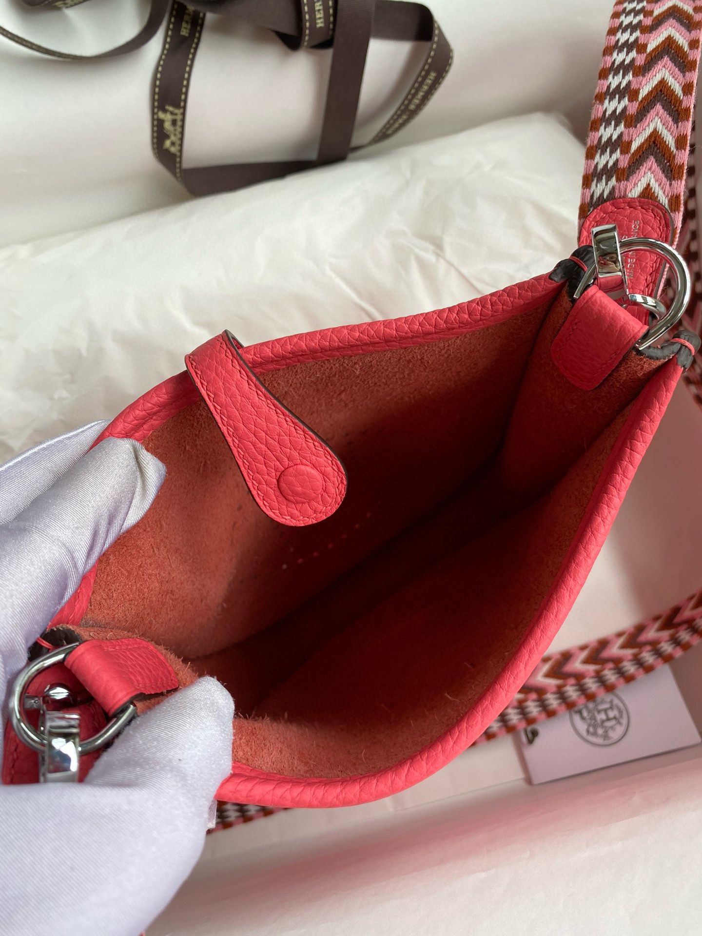 Hermes Evelyne Mini Handmade Bag in Rose Lipstick Clemence Leather - Image 9