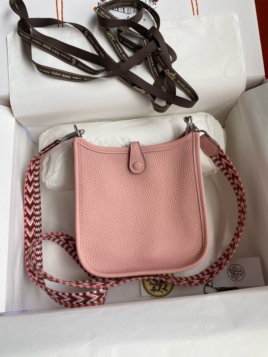 Hermes Evelyne Mini Handmade Bag in Pink Clemence Leather - Image 3