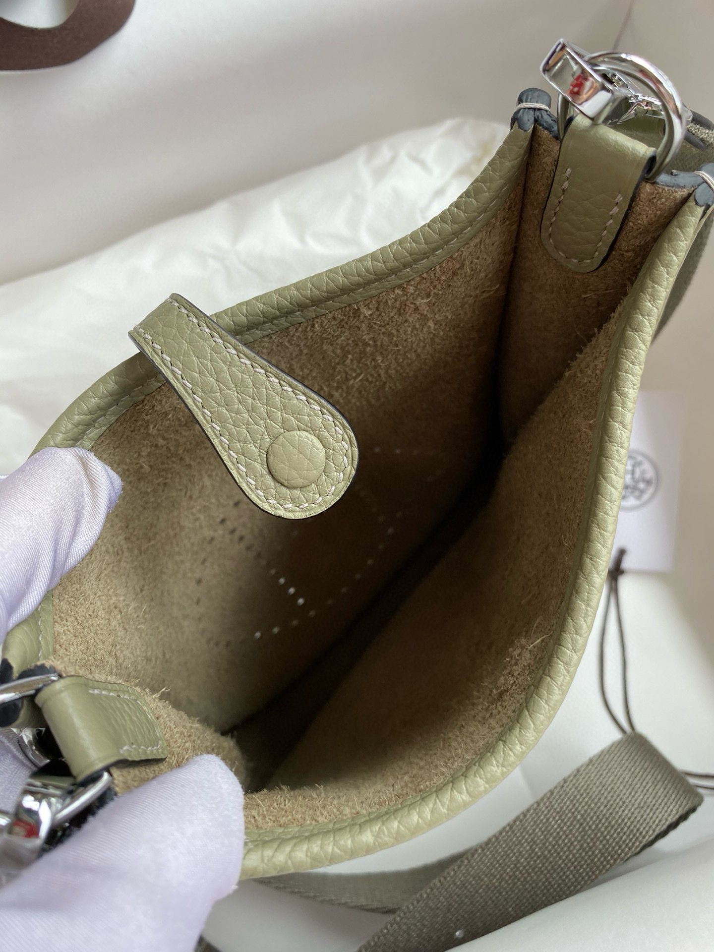 Hermes Evelyne Mini Handmade Bag in Sauge Clemence Leather - Image 9