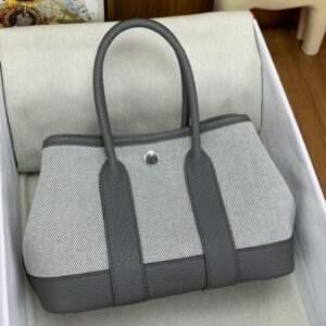 Hermes Neo Garden Party 23 Bag in Canvas and Gris Meyer Negonda Calfskin