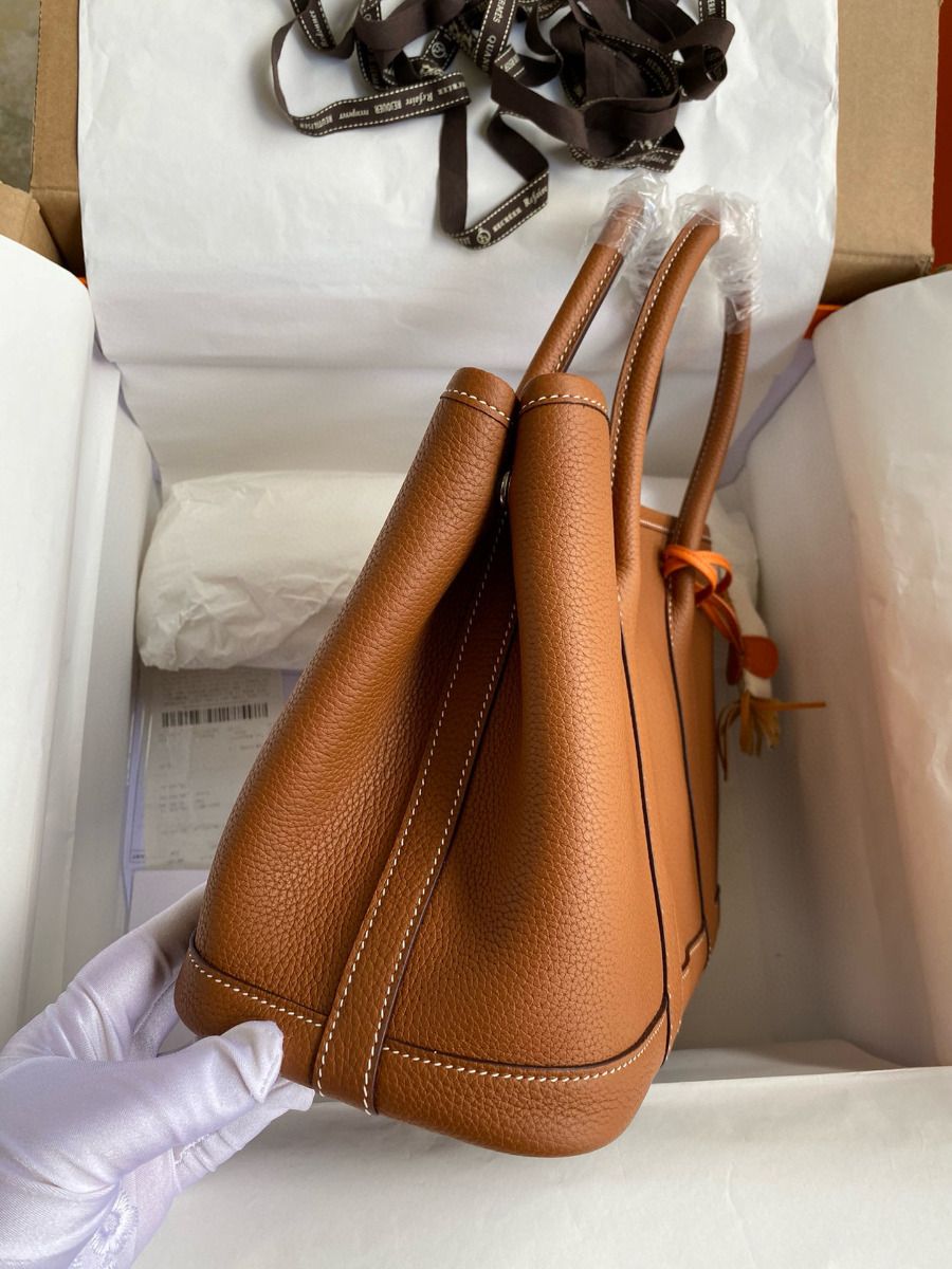 Hermes Garden Party 30 Handmade Bag in Gold Clemence Leather - Image 3