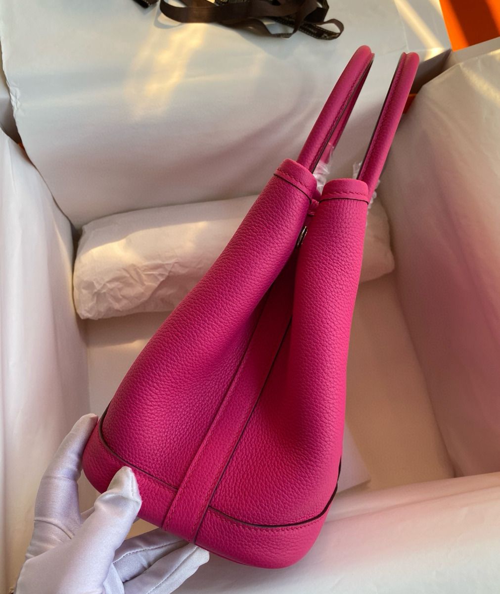Hermes Garden Party 30 Handmade Bag in Rose Red Clemence Leather - Image 3