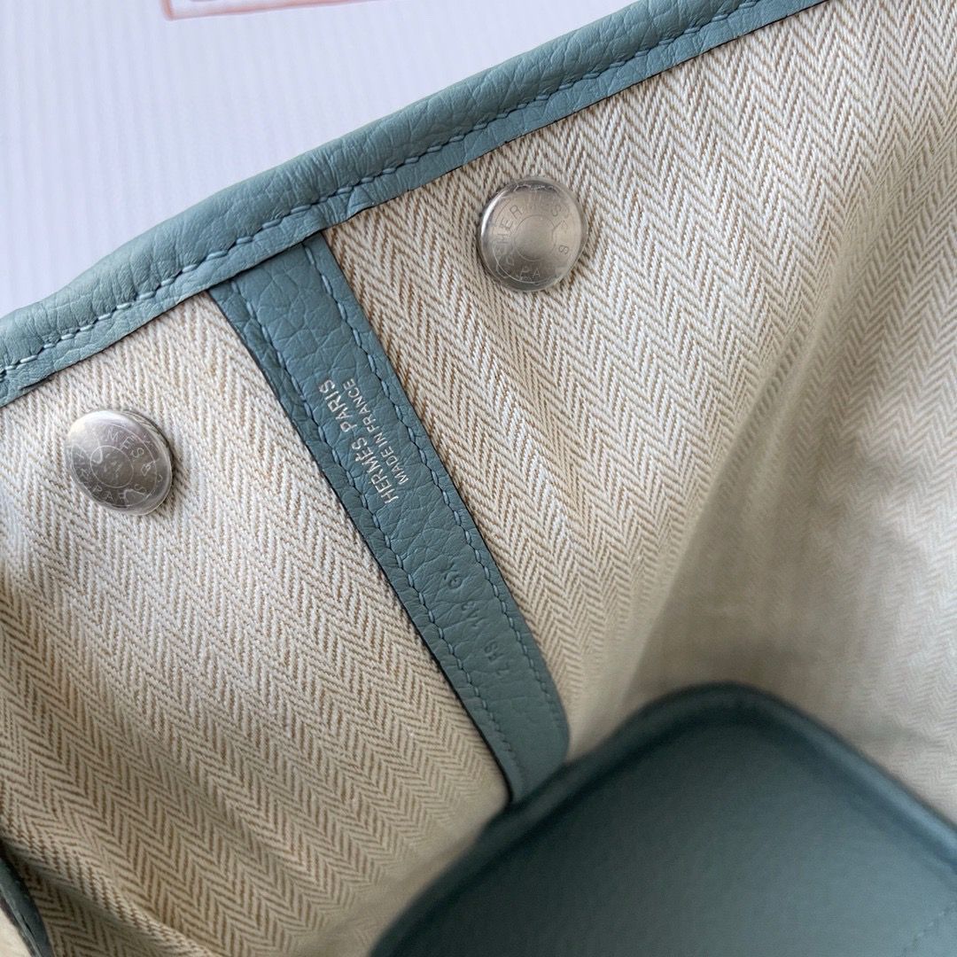 Hermes Garden Party 30 Handmade Bag in Ciel Negonda Leather - Image 10