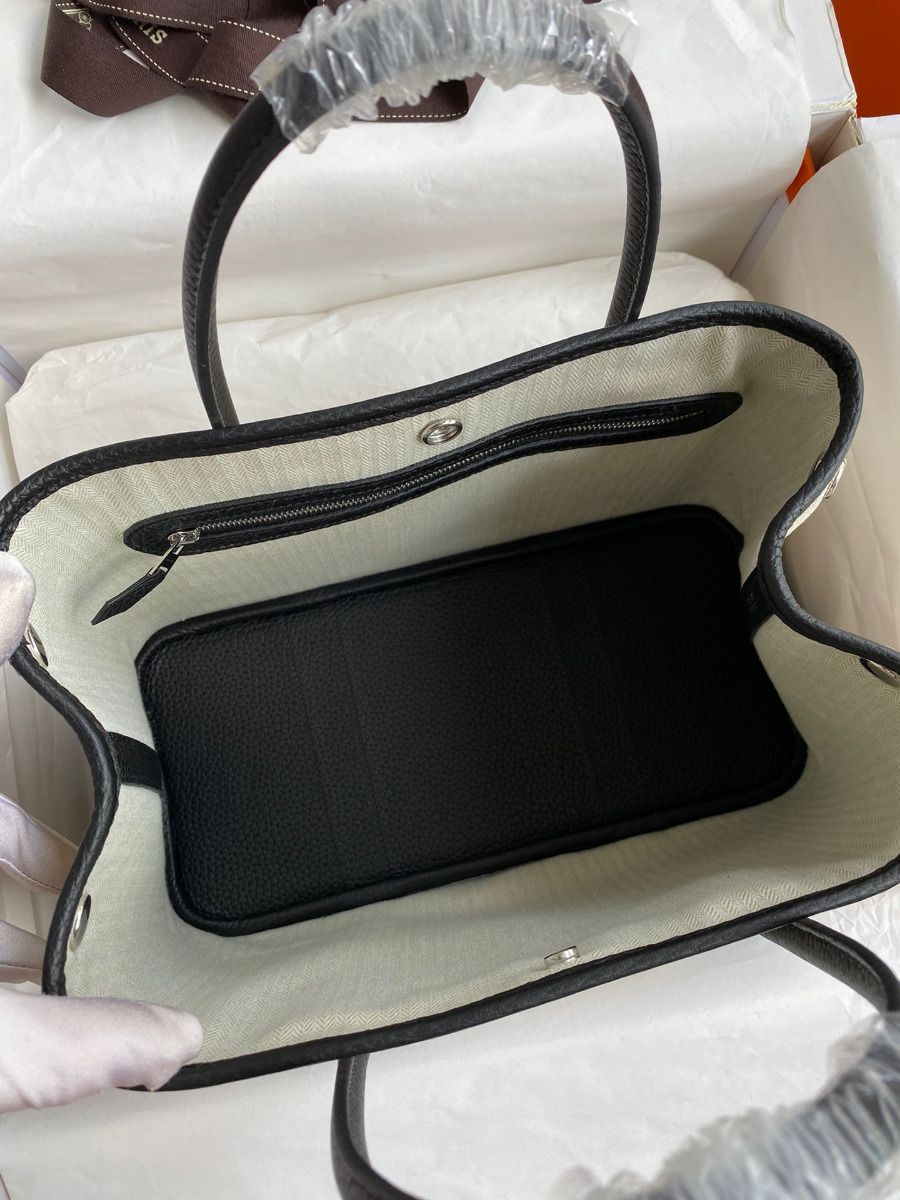 Hermes Garden Party 30 Handmade Bag in Toile and Black Leather - Image 8