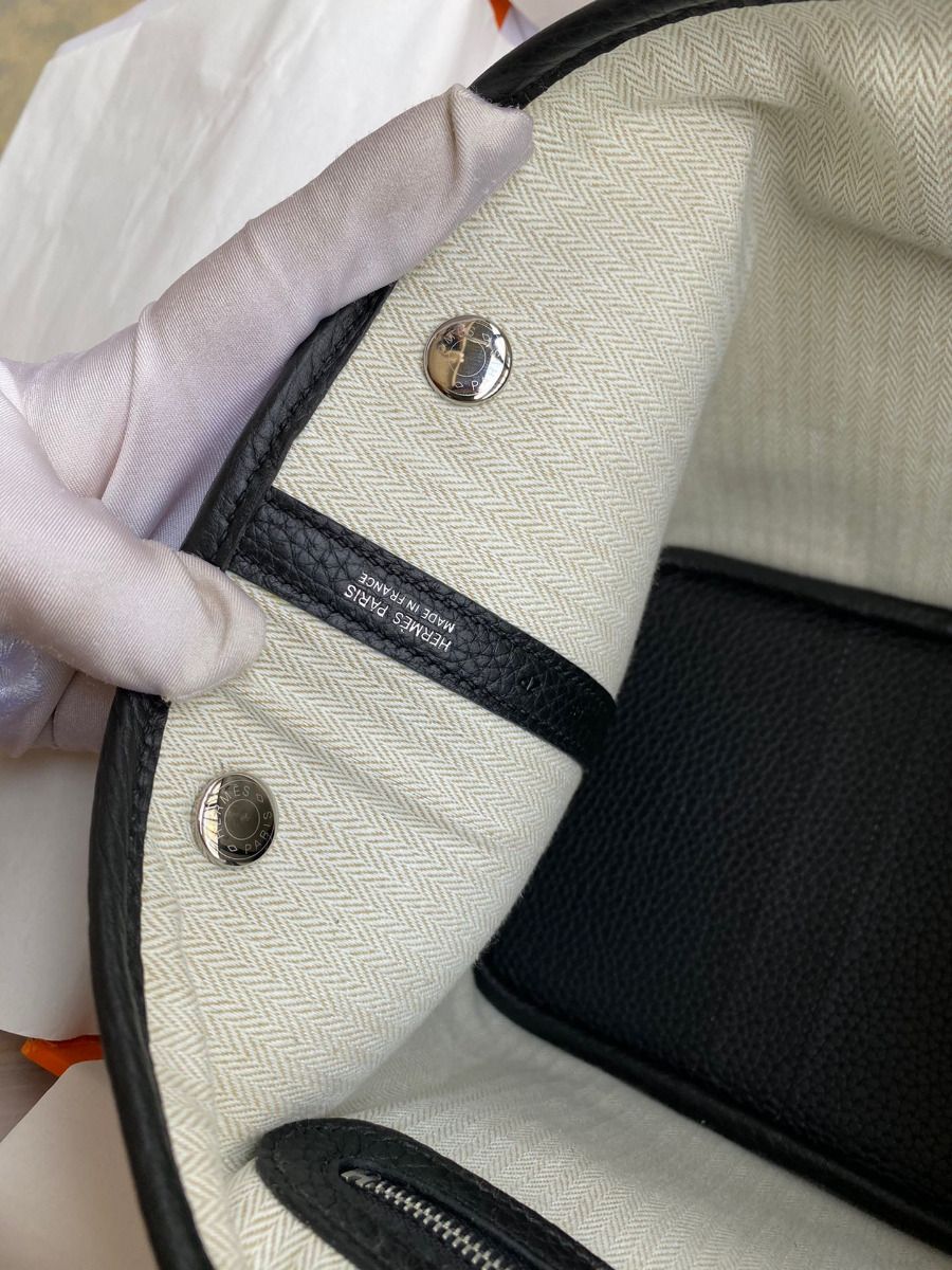 Hermes Garden Party 30 Handmade Bag in Toile and Black Leather - Image 10