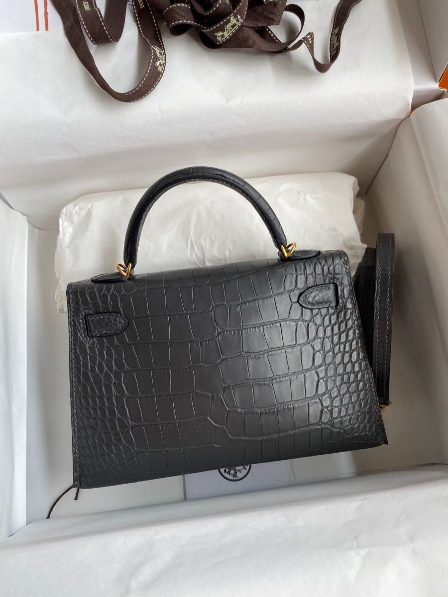 Hermes Kelly Mini II Sellier Handmade Bag In Graphite Matte Alligator Leather - Image 3