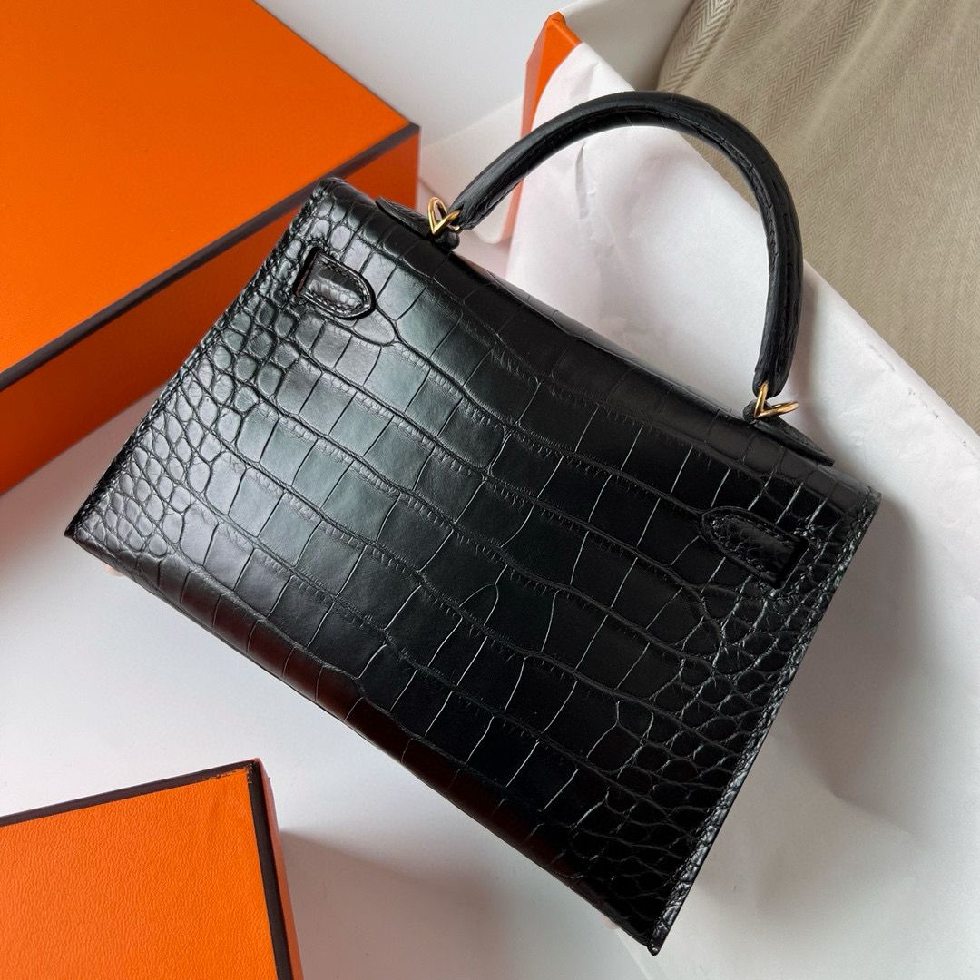 Hermes Kelly Mini II Sellier Handmade Bag in Black Matte Alligator Leather - Image 4
