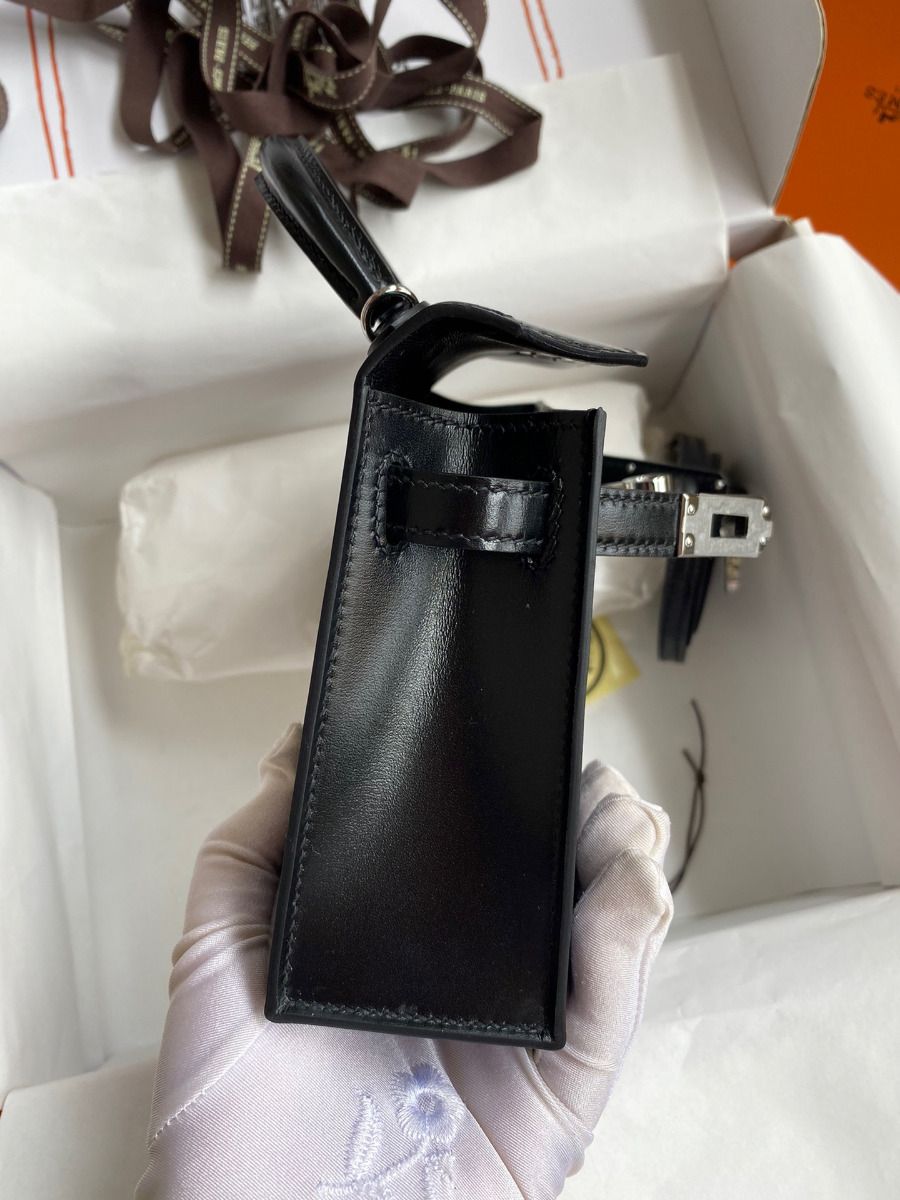 Hermes Kelly Mini II Sellier Handmade Bag In Black Box Calfskin - Image 7
