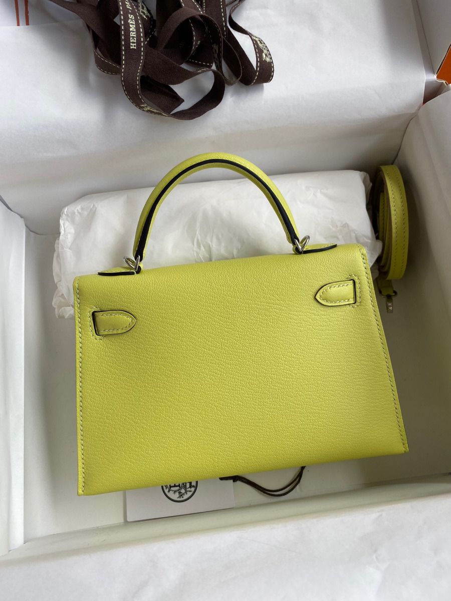 Hermes Kelly Mini II Sellier Handmade Bag In Jaune Bourgeon Chevre Mysore Leather - Image 3