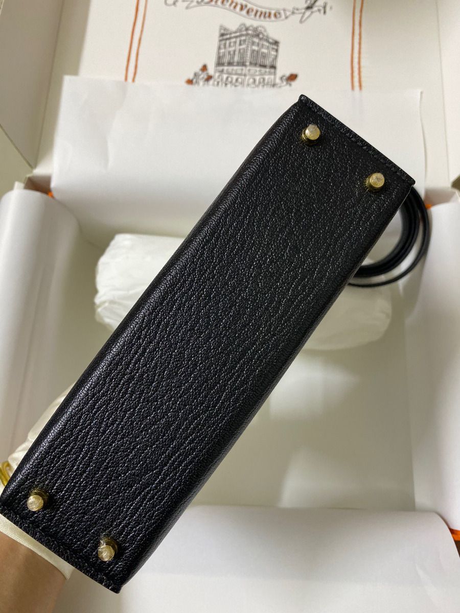 Hermes Kelly Mini II Sellier Handmade Bag In Black Chevre Mysore Leather - Image 4