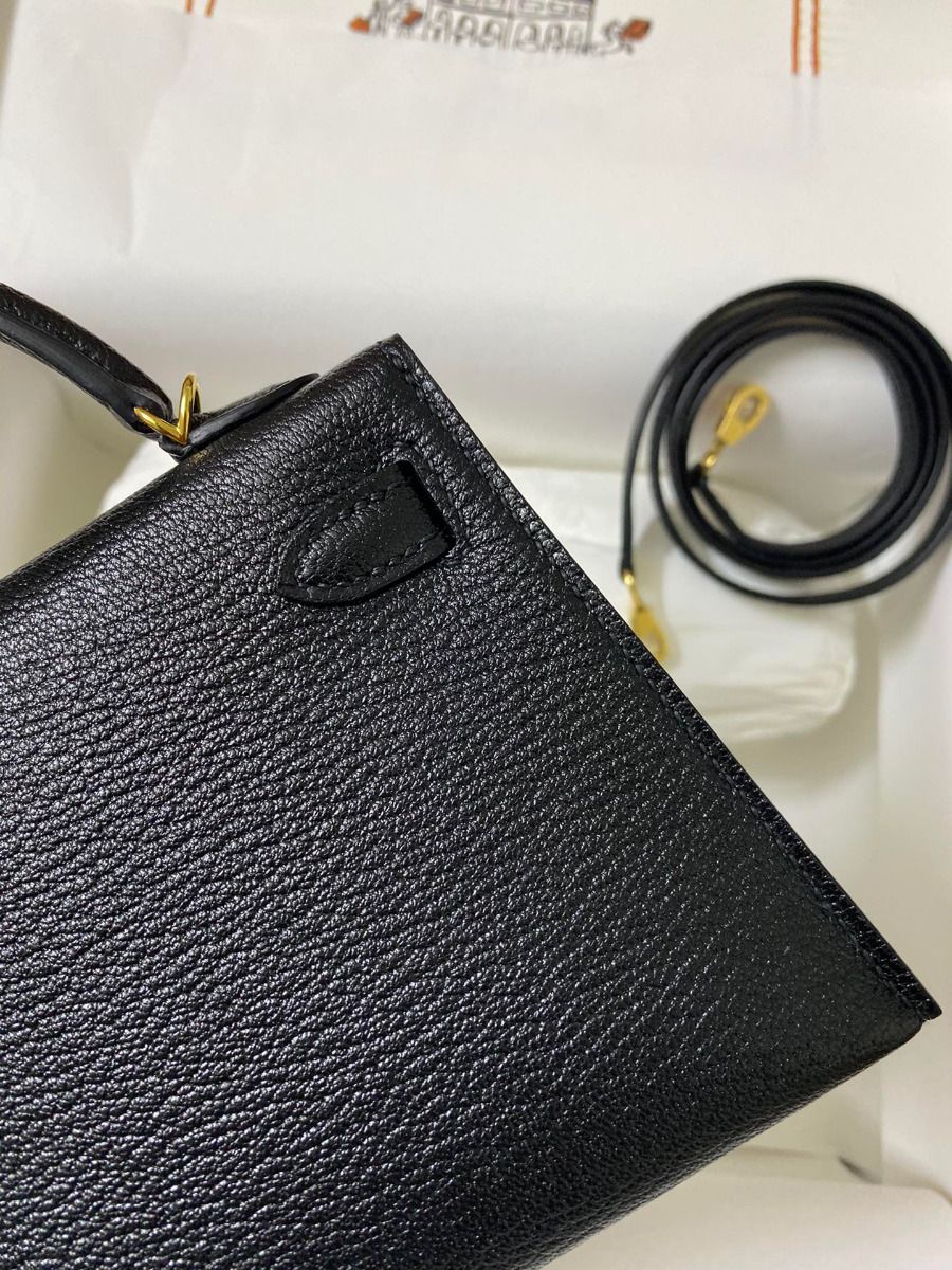 Hermes Kelly Mini II Sellier Handmade Bag In Black Chevre Mysore Leather - Image 6