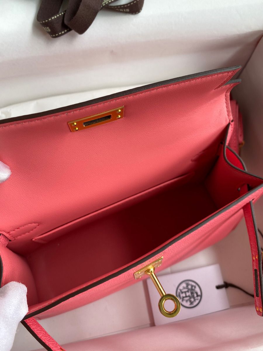 Hermes Kelly Mini II Sellier Handmade Bag In Rose Lipstick Chevre Mysore Leather - Image 10