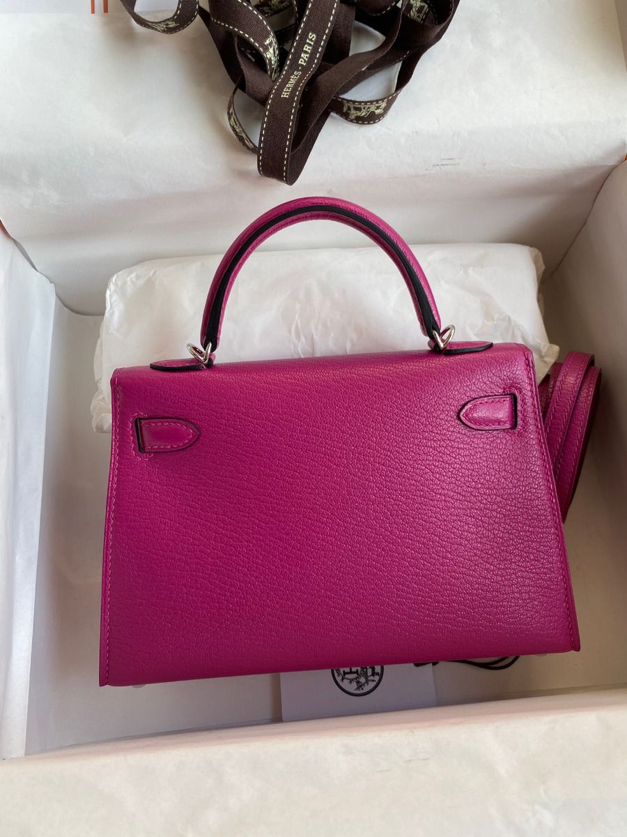 Hermes Kelly Mini II Sellier Handmade Bag In Rose Purple Chevre Mysore Leather - Image 3