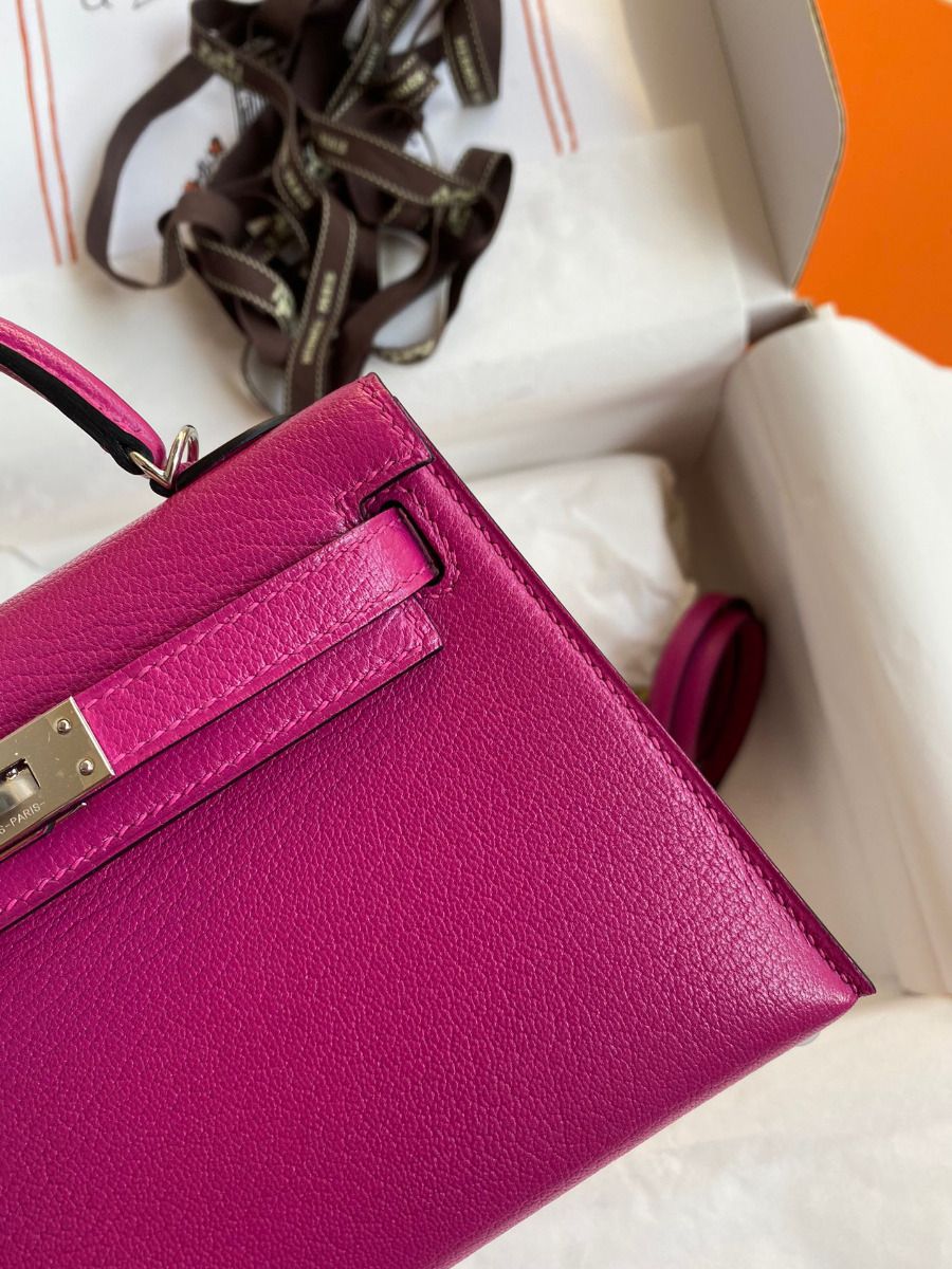 Hermes Kelly Mini II Sellier Handmade Bag In Rose Purple Chevre Mysore Leather - Image 5