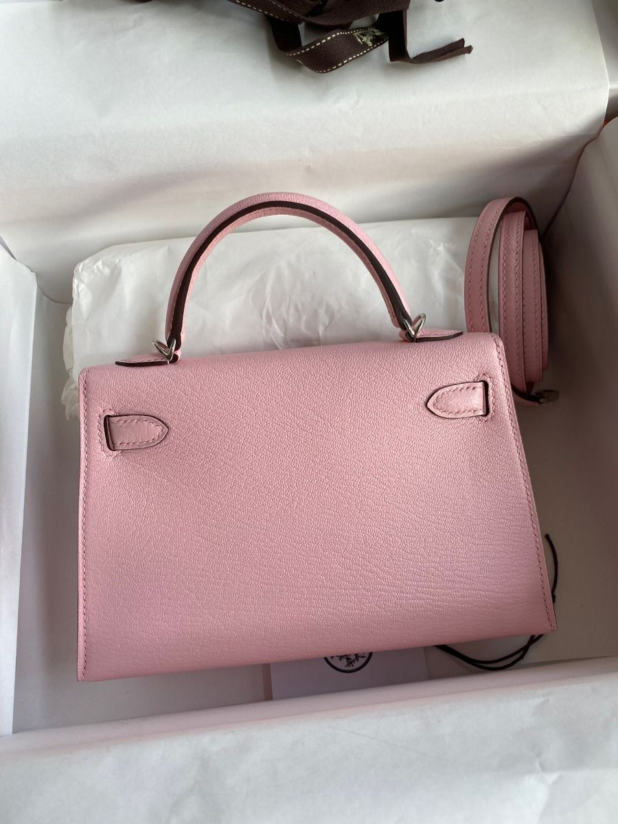 Hermes Kelly Mini II Sellier Handmade Bag In Rose Sakura Chevre Mysore Leather - Image 3